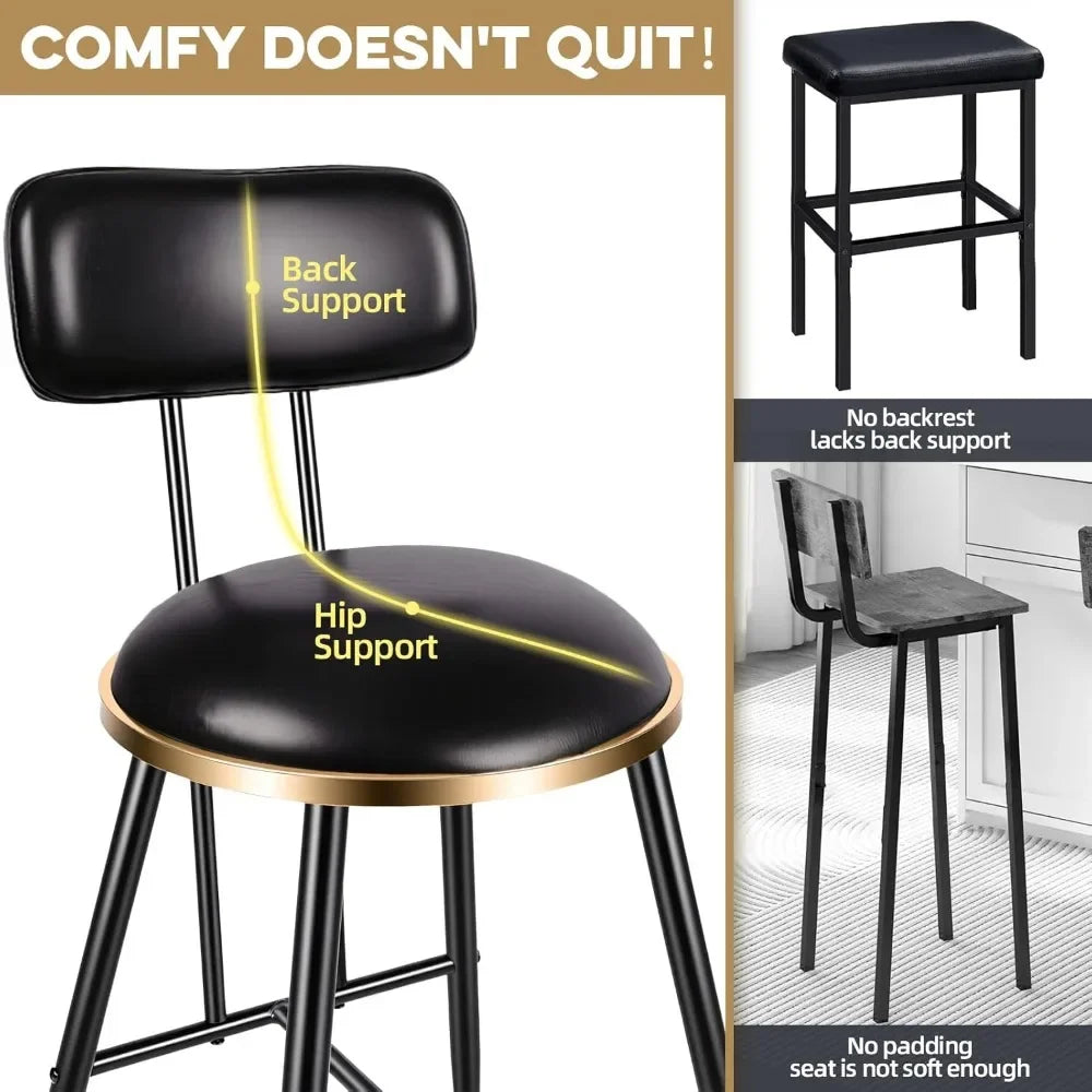 Bar stool set, 2 26 inch counter height bar stools with backrests, equipped with bar chairs for kitchen and family coffee bars