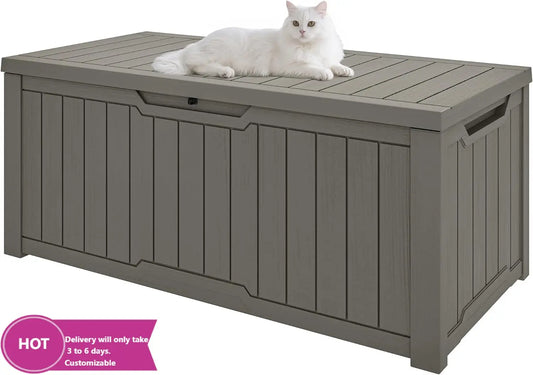 120-Gallon Deck Box, Waterproof Outdoor Storage Chest for Garden Tools, Pool Supplies, and Sports Gear, Lockable Lid, Multi