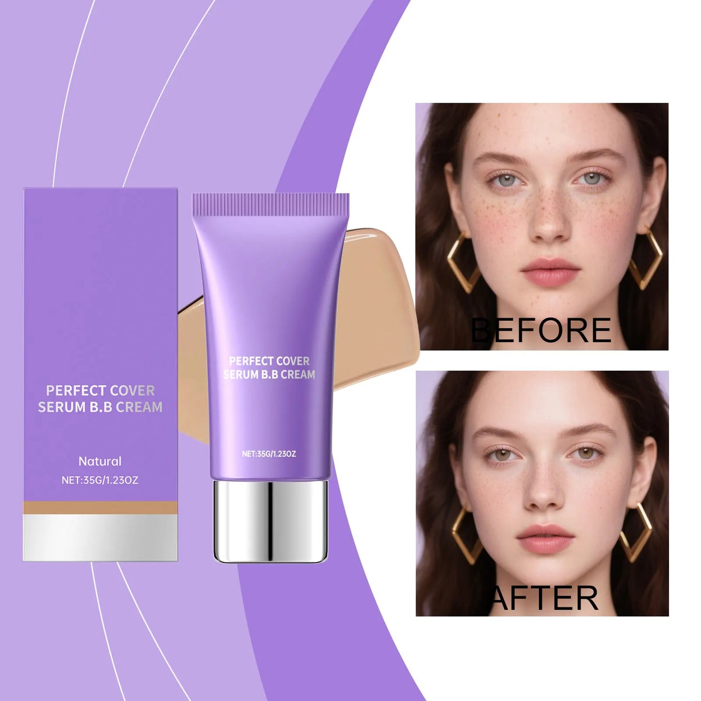 Women's Waterproof Long-Lasting BB Cream Natural Look Buildable Light Moisturizing Foundation Pore Minimizing Makeup Gift for Li