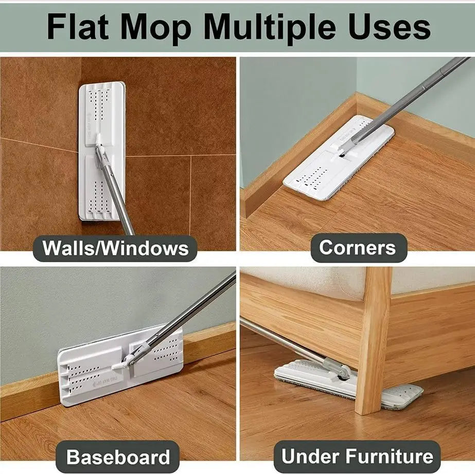 Flat Mop and Bucket Set with Wringer, 3 Reusable Microfiber Pads, Adjustable Handle for Easy Floor and Wall Cleaning