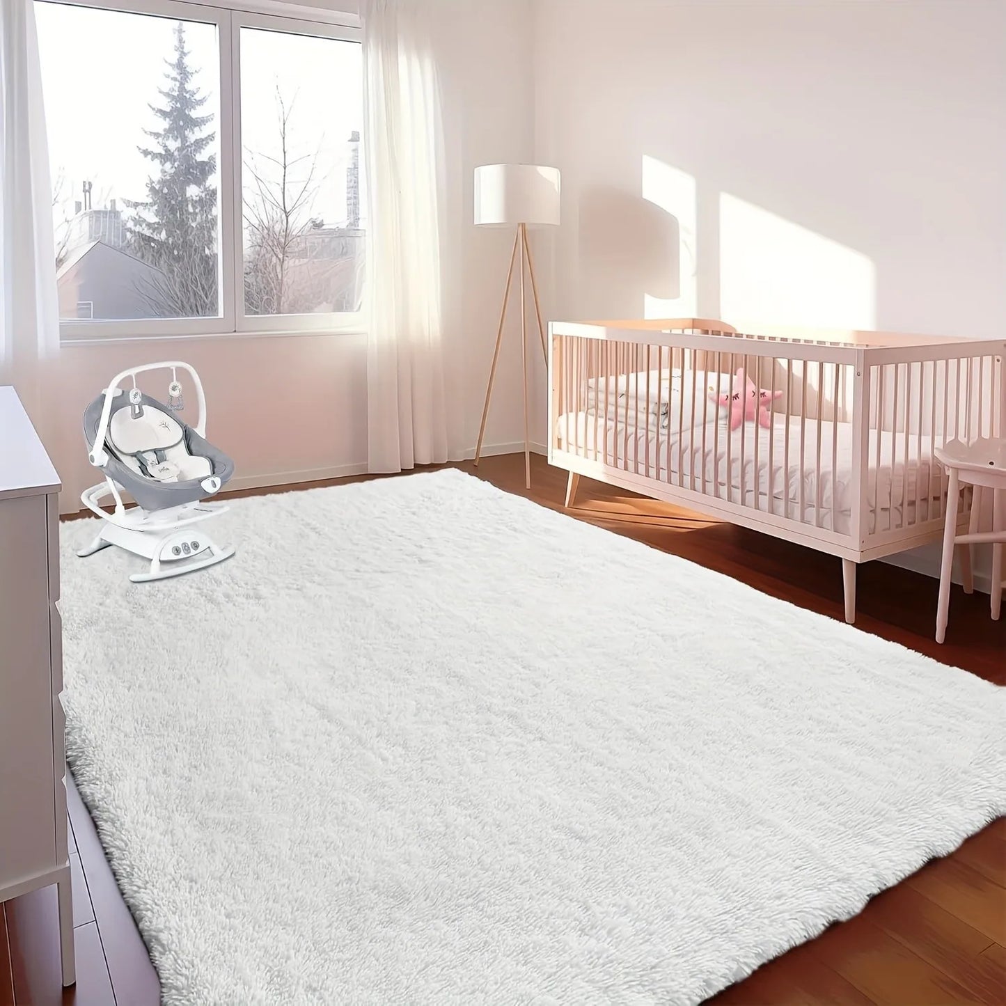 Fluffy Large Carpet for Living Room White Non-Slip Machine Washable Plush Area Rugs for Bedroom Soft Thick Floor Mats