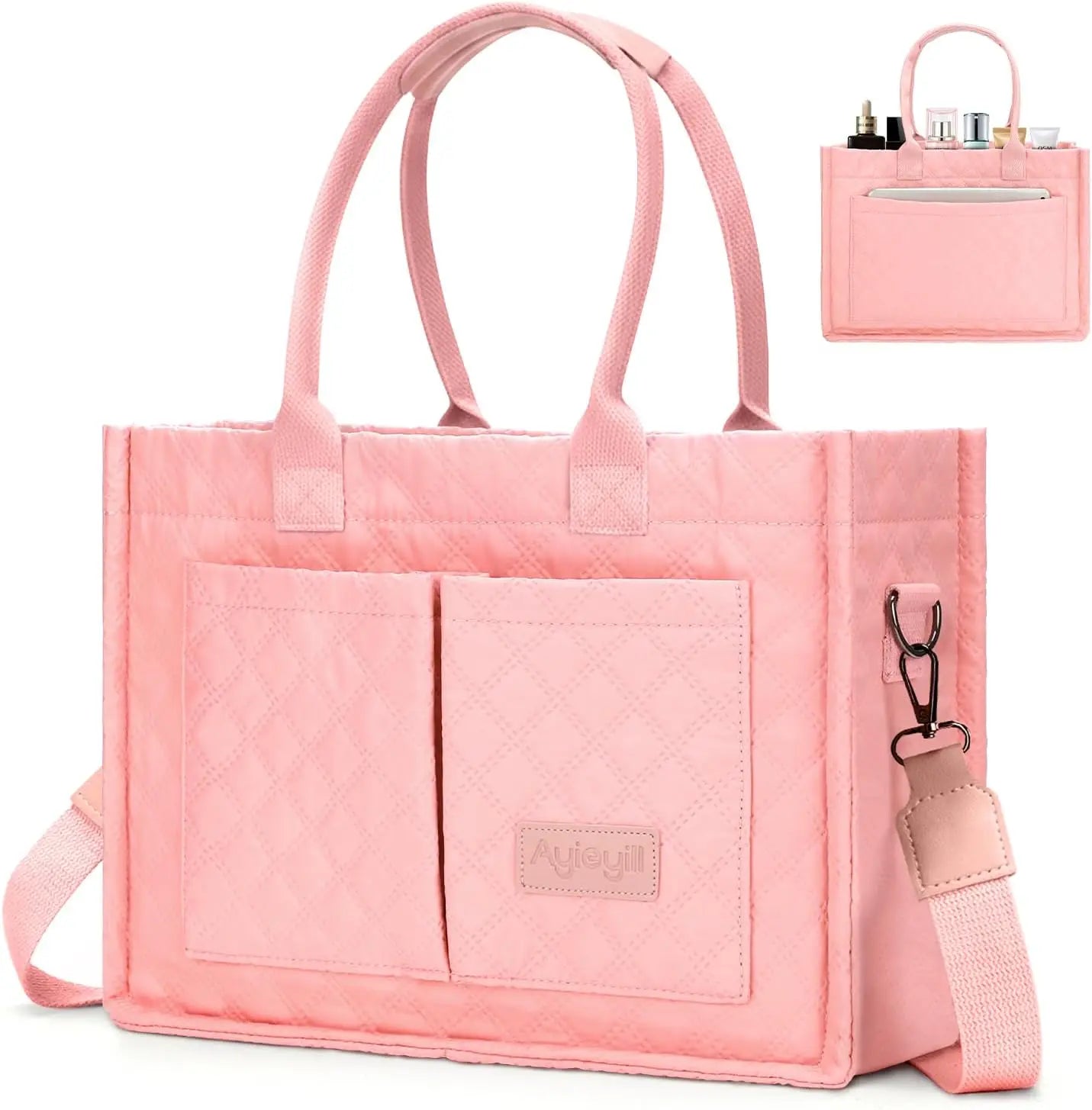 Tote Bag for Women with Pockets Compartments, Crossbody Bag Nylon Tote Shoulder Handbags Casual Work Bags Everything Tote Bag