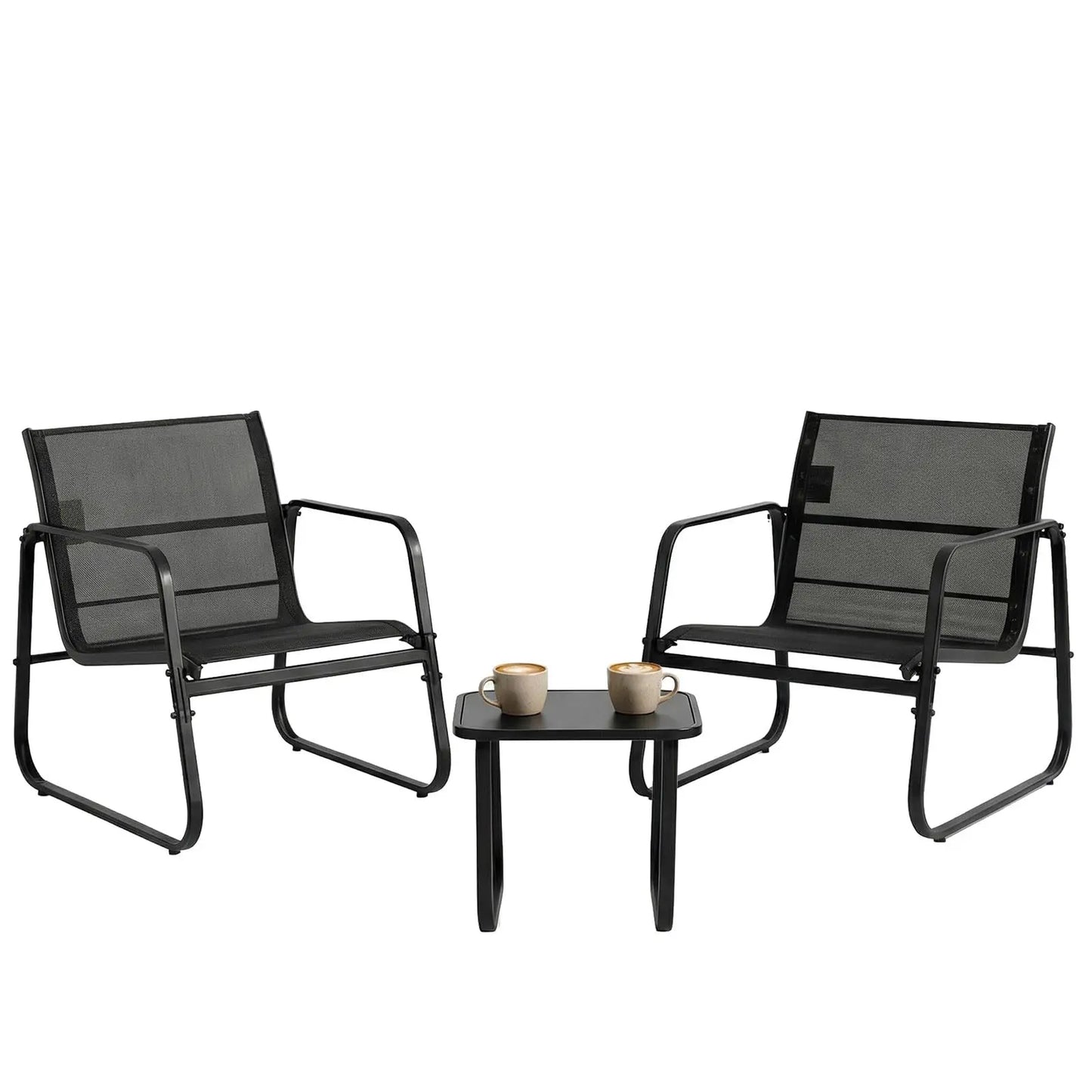 JHK Patio Furniture 3 Pieces Set with Table Outdoor Metal Frame Lumbar Support Mesh Backrest Sectional Balcony Sets for Garden