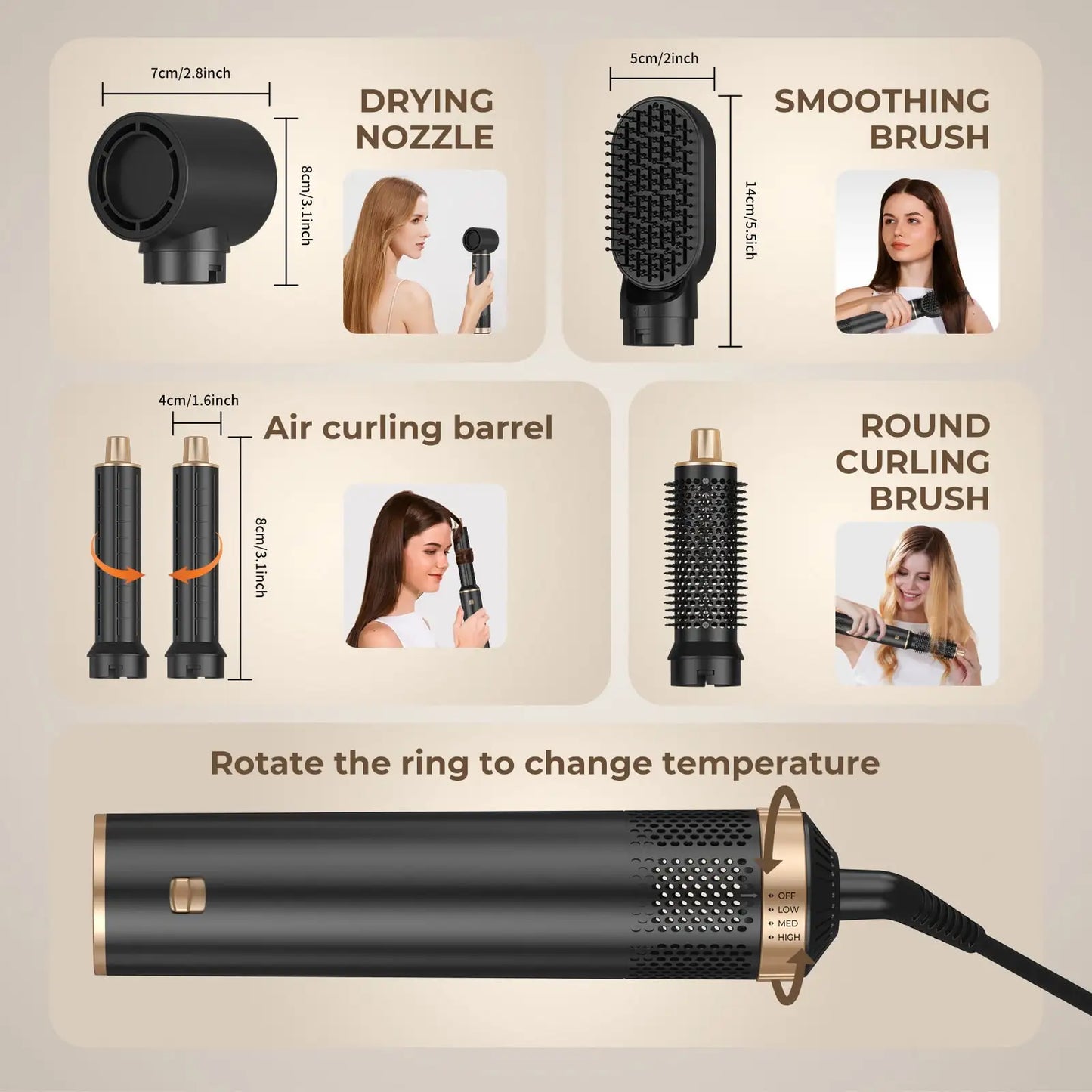 UKLISS 5-in-1 Green and Gold Air Styler: Perfect Valentine's Day Gift, 800W Power, for Curling Straightening, and Blow-drying