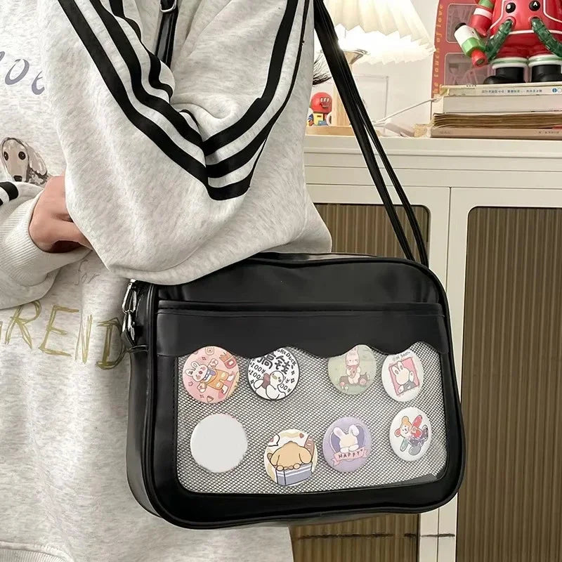 Japanese Harajuku Women's Ita Bag PU Transparent Pocket Itabag High School Girl Uniform JK Crossbody Shoulder Bag Handbag