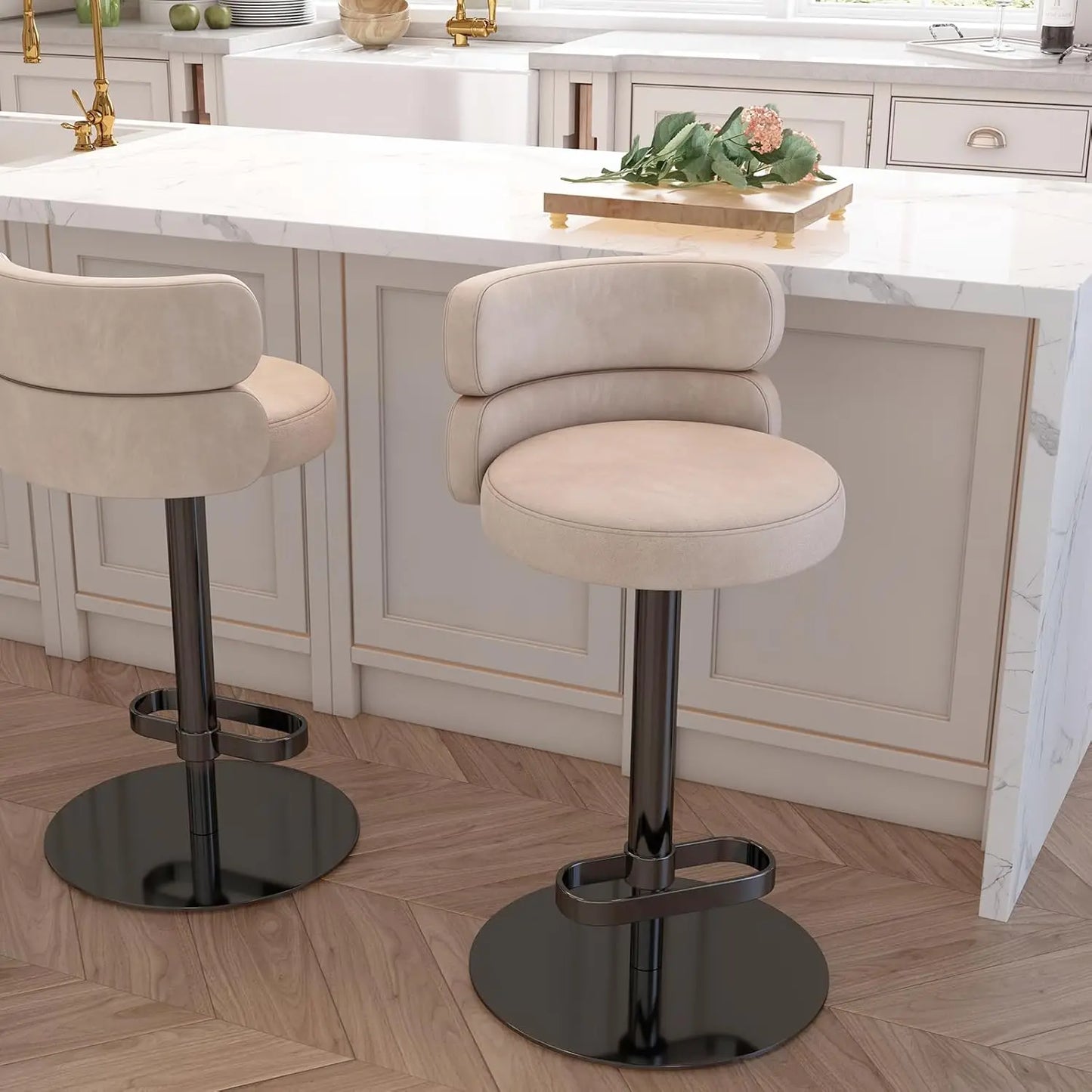 Modern  Single Velvet Upholstered Counter Stool with Gold Metal Leg and Foot Rest Premium Flannel Comfortable, Customized
