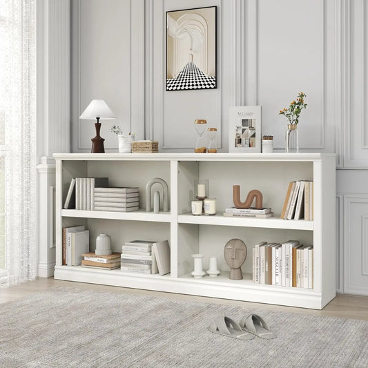 Double Wide Open Shelf Bookcase - 2 Tiers 4 Storage Cube Adjustable Space Book Case, Display Cabinet Organizer with, Customized