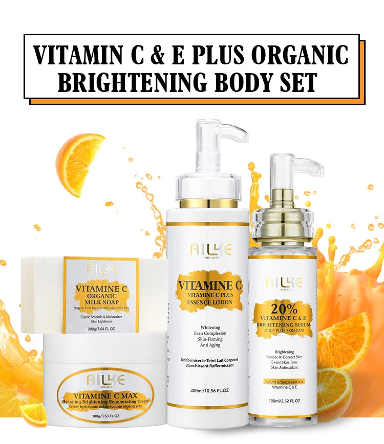 AILKE Vitamin C Set, Reduce Dark Spots, with Lightening Body Lotion, Even Tone Face Cream, Whitening Serum, Brightening Soap
