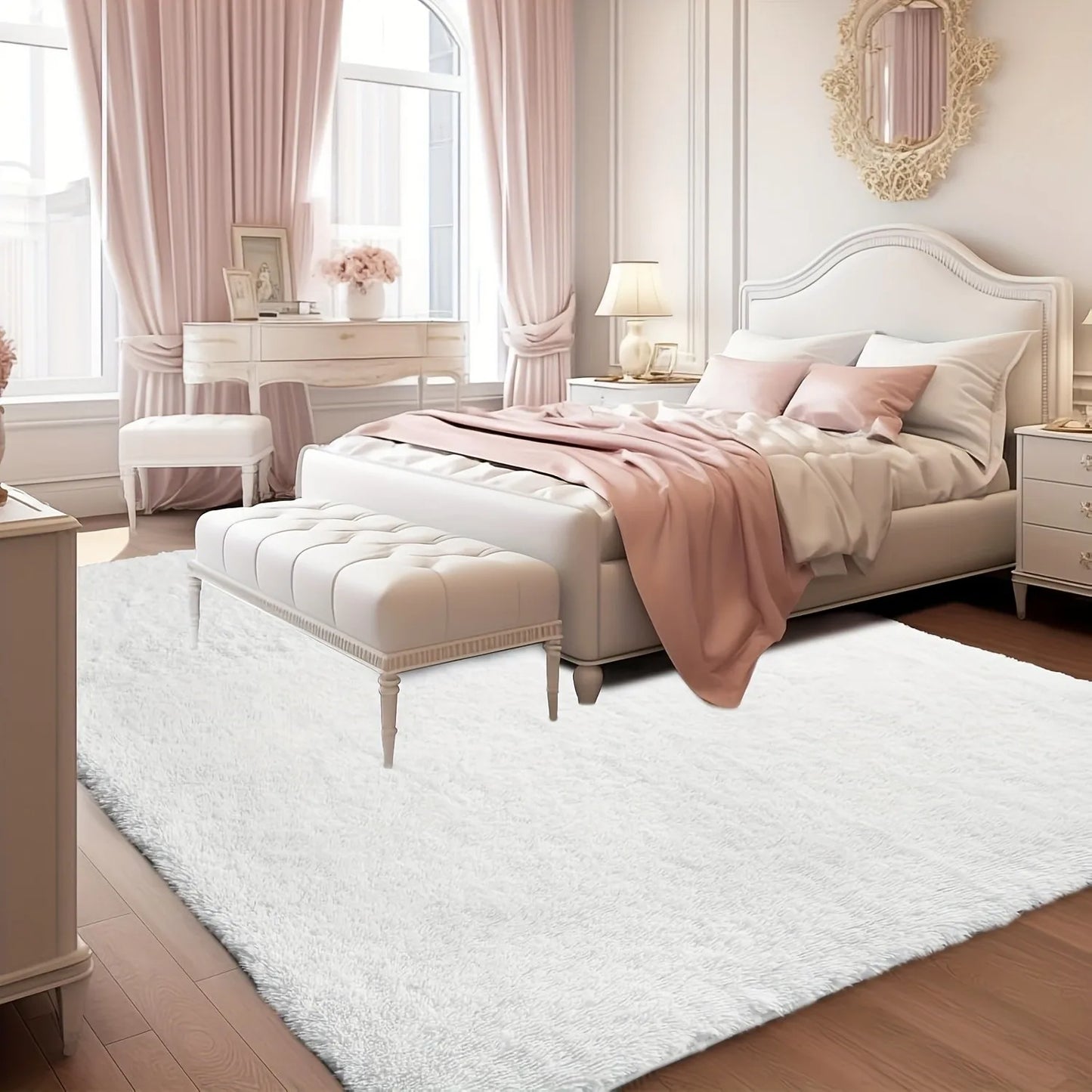 Fluffy Large Carpet for Living Room White Non-Slip Machine Washable Plush Area Rugs for Bedroom Soft Thick Floor Mats