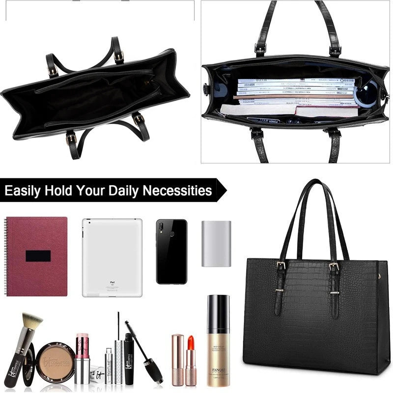 Women's office tote bag, large capacity, leather tote bag, laptop shoulder bag with zipper and detachable shoulder strap