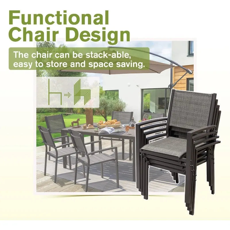 Homall Patio Dining Set 7 Pieces Outdoor Furniture with Large Table and 6 Textilene Chairs for Porch, Poolside, Yard and Garden
