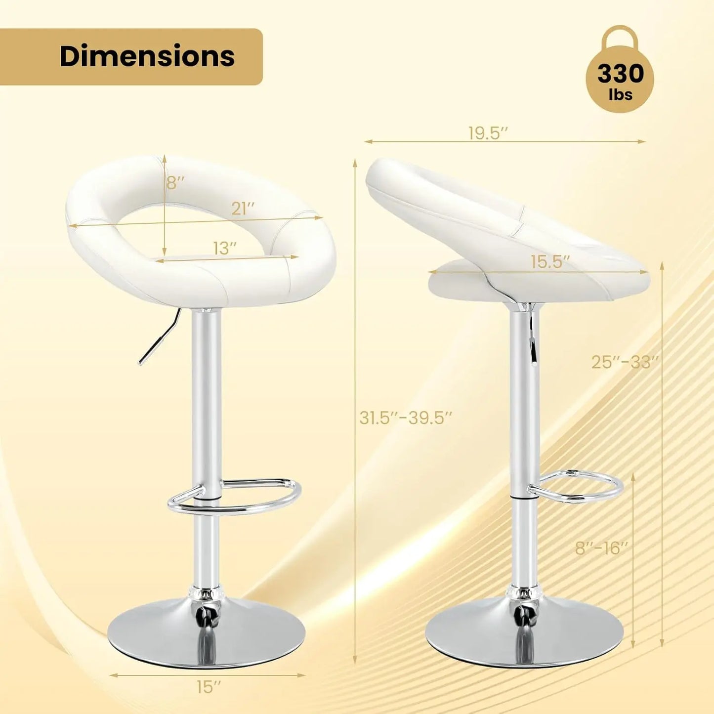 Adjustable Swivel Bar Stools Set 4 Hollow Back PU Leather Counter Chairs Footrest Metal Base Kitchen Bar White Customized