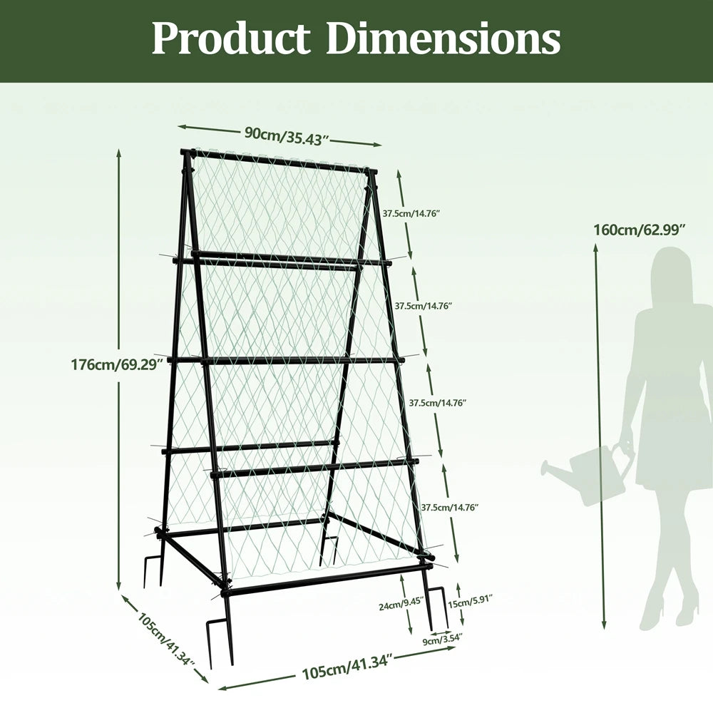 A-Shaped Metal Garden Trellis Climbing Plants Arch Outdoor Vine Plants Support with Netting