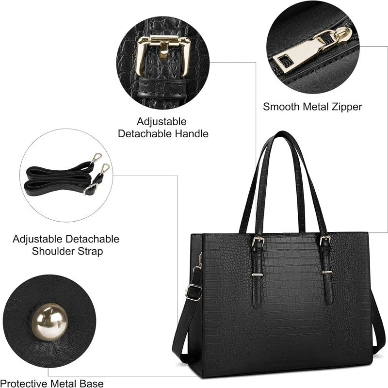 Women's office tote bag, large capacity, leather tote bag, laptop shoulder bag with zipper and detachable shoulder strap