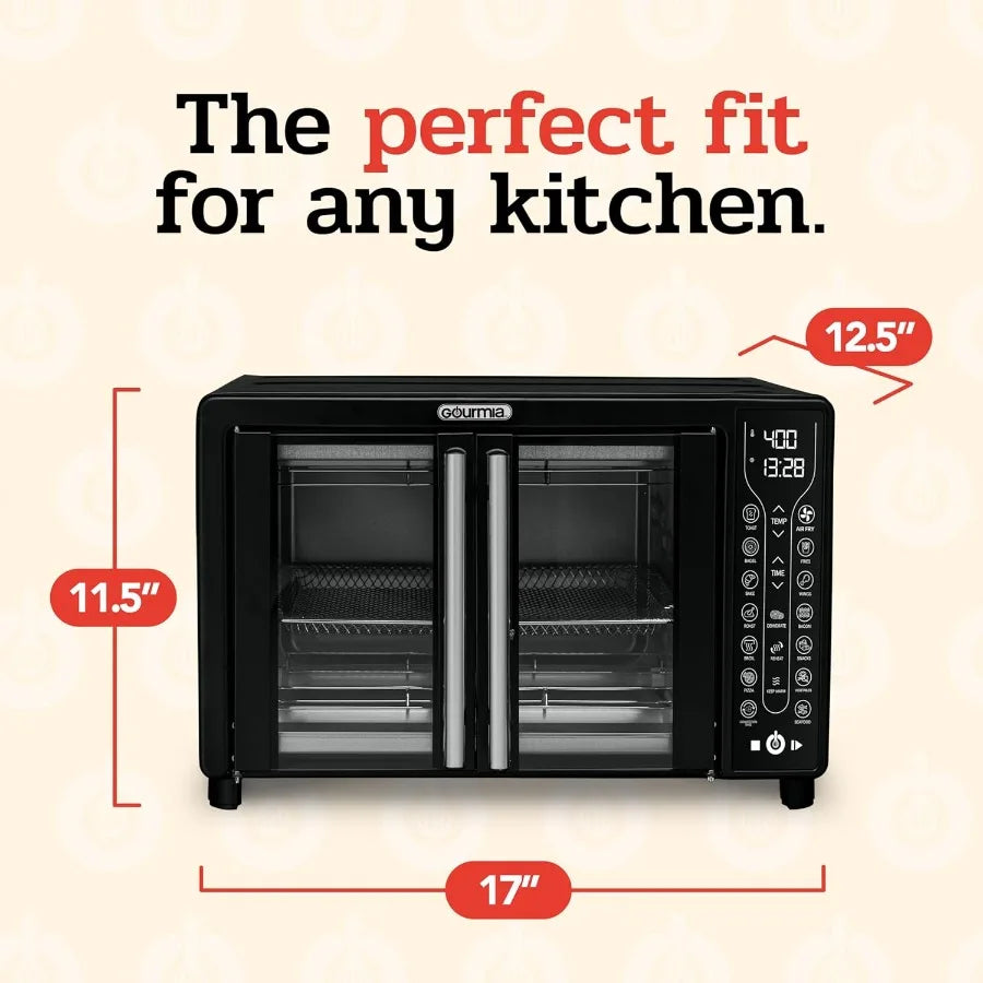 Large 24L Capacity Toaster Oven Air Fryer Combo with 17 Cooking Presets and 1700W Power Digital French Door Design with Convect