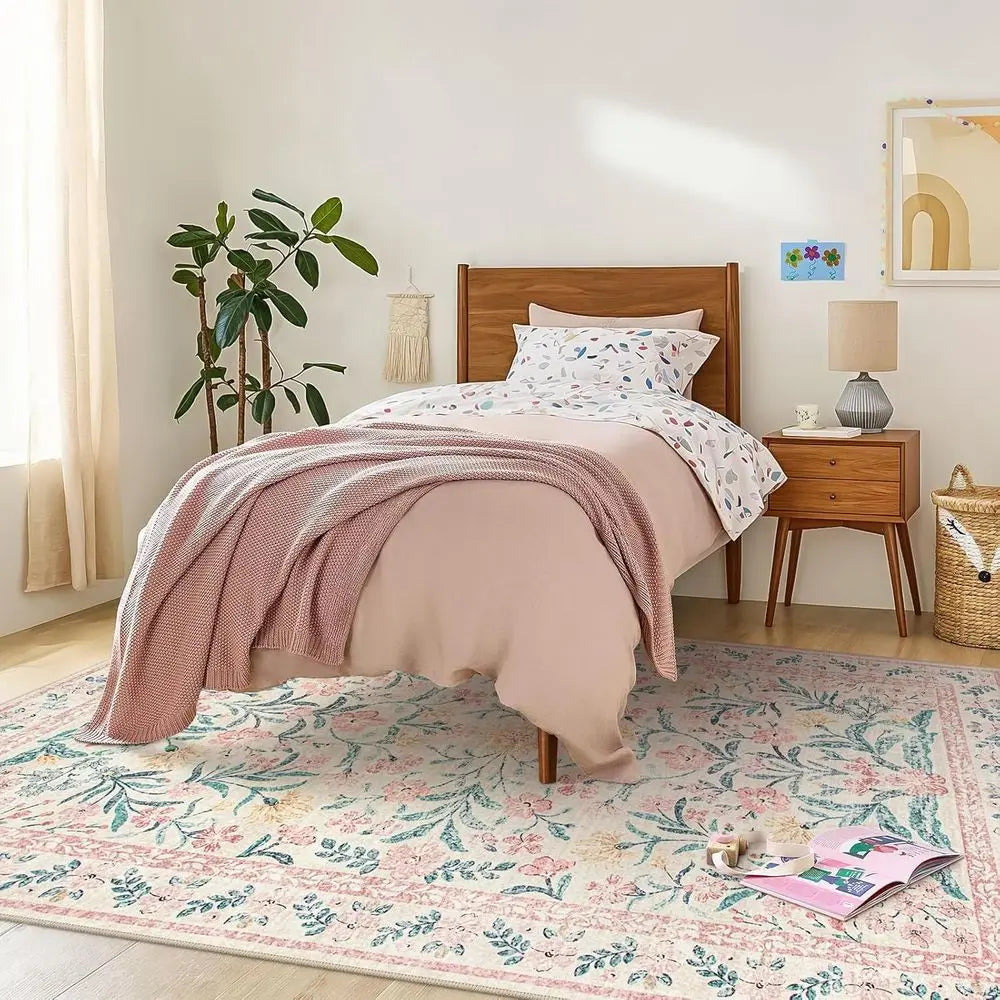 8x10 Bohemian Pink Area Rug, Soft and Non-Slip, Ideal for Living Rooms, Girls' Bedrooms, and Kids' Play Areas