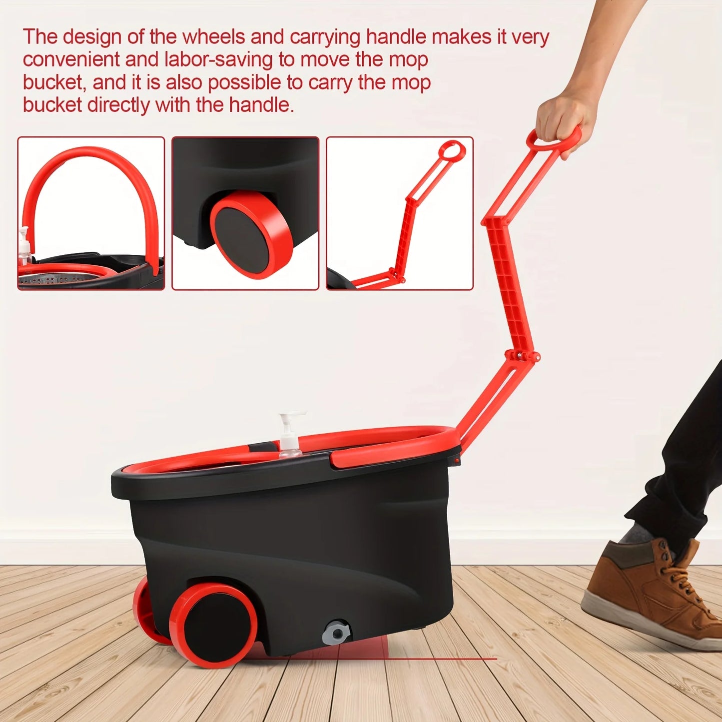 Spin Mop And Bucket with Wringer Set On Wheels, 360 Spinning Mop with Stainless Steel Handle for All Hard Surfaces