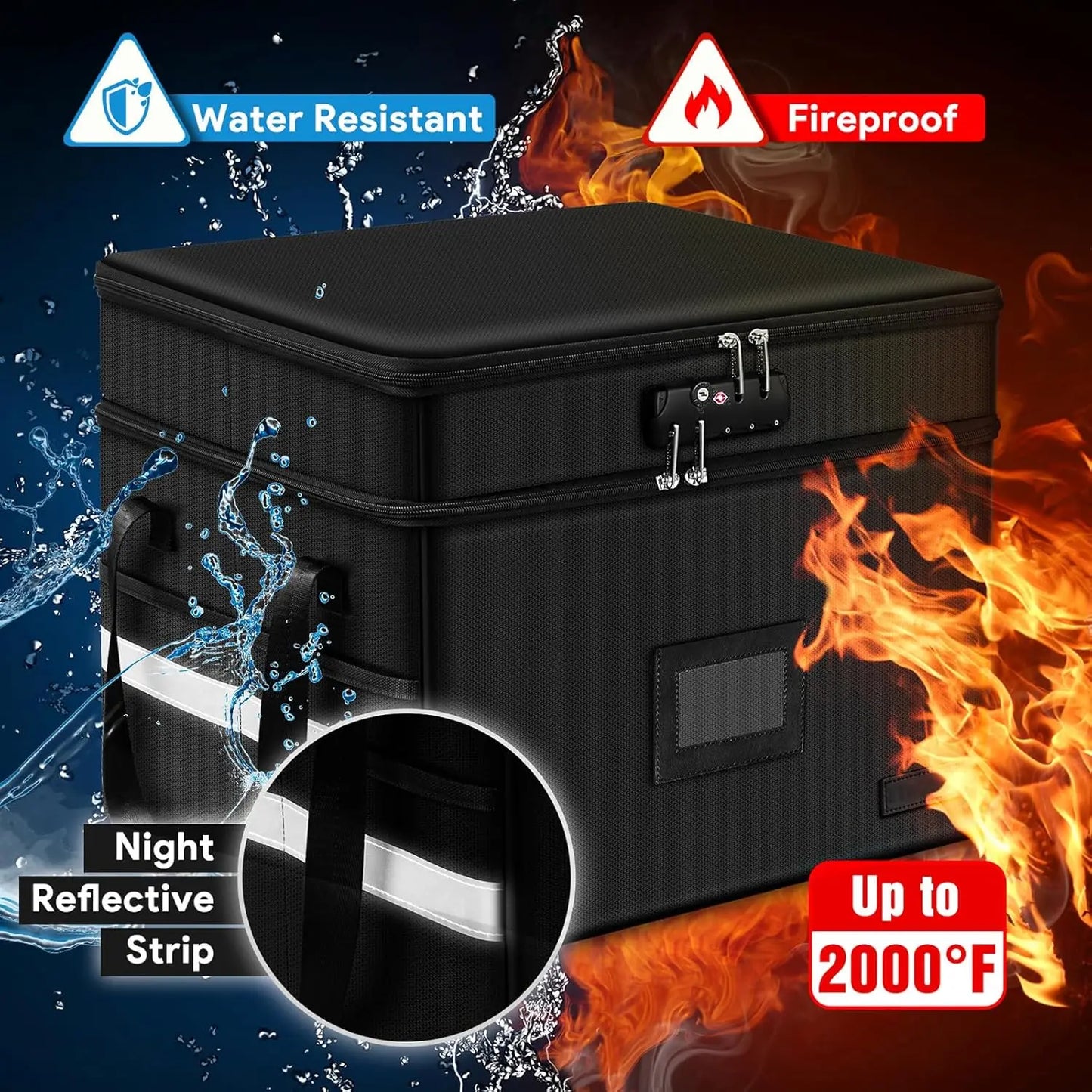 Fireproof Document Box with Lock, 2-Layer Portable File Cabinet Organizer for Office and Home Storage