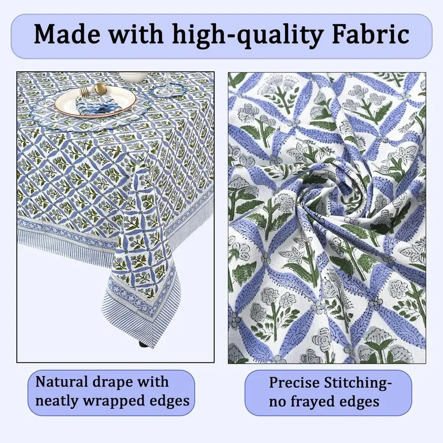 Steel Blue 60x60 Inches Square 100 Cotton Hand Block Print Tablecloth Washable Halloween Thanksgiving Christmas Parties Wedding