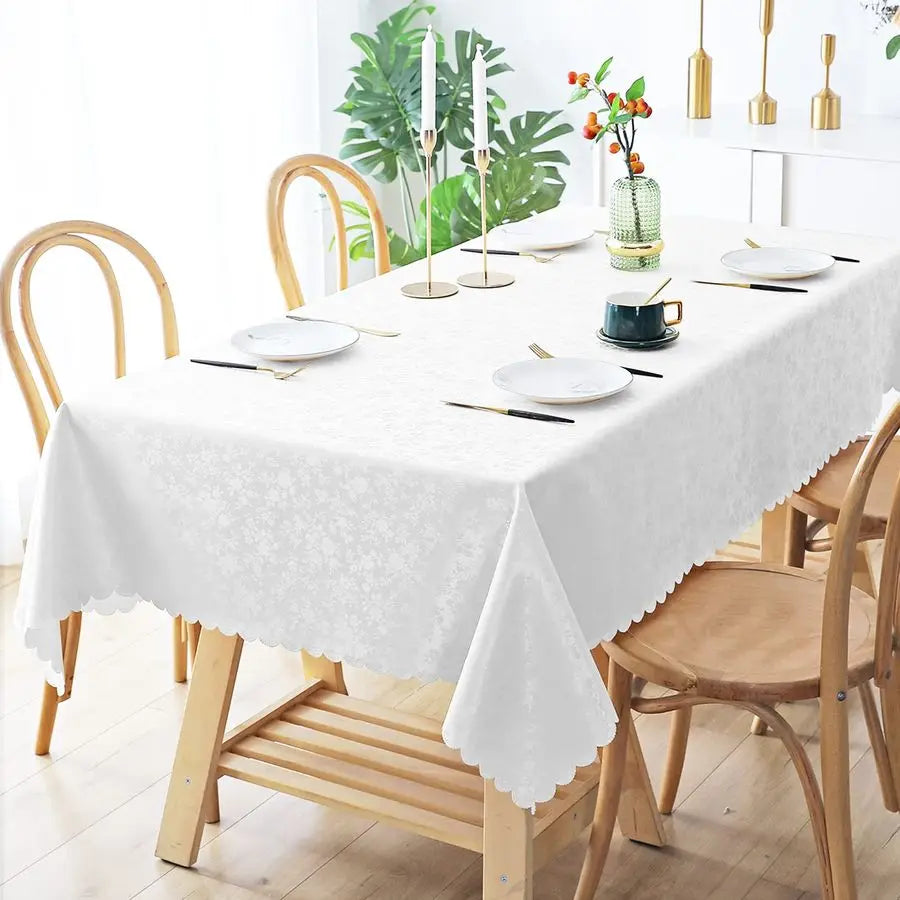 Rectangle Table Cloth, Waterproof Heavy Duty Vinyl Tablecloths, Wipeable Washable Table Cover for Kitchen and Dining Room White,