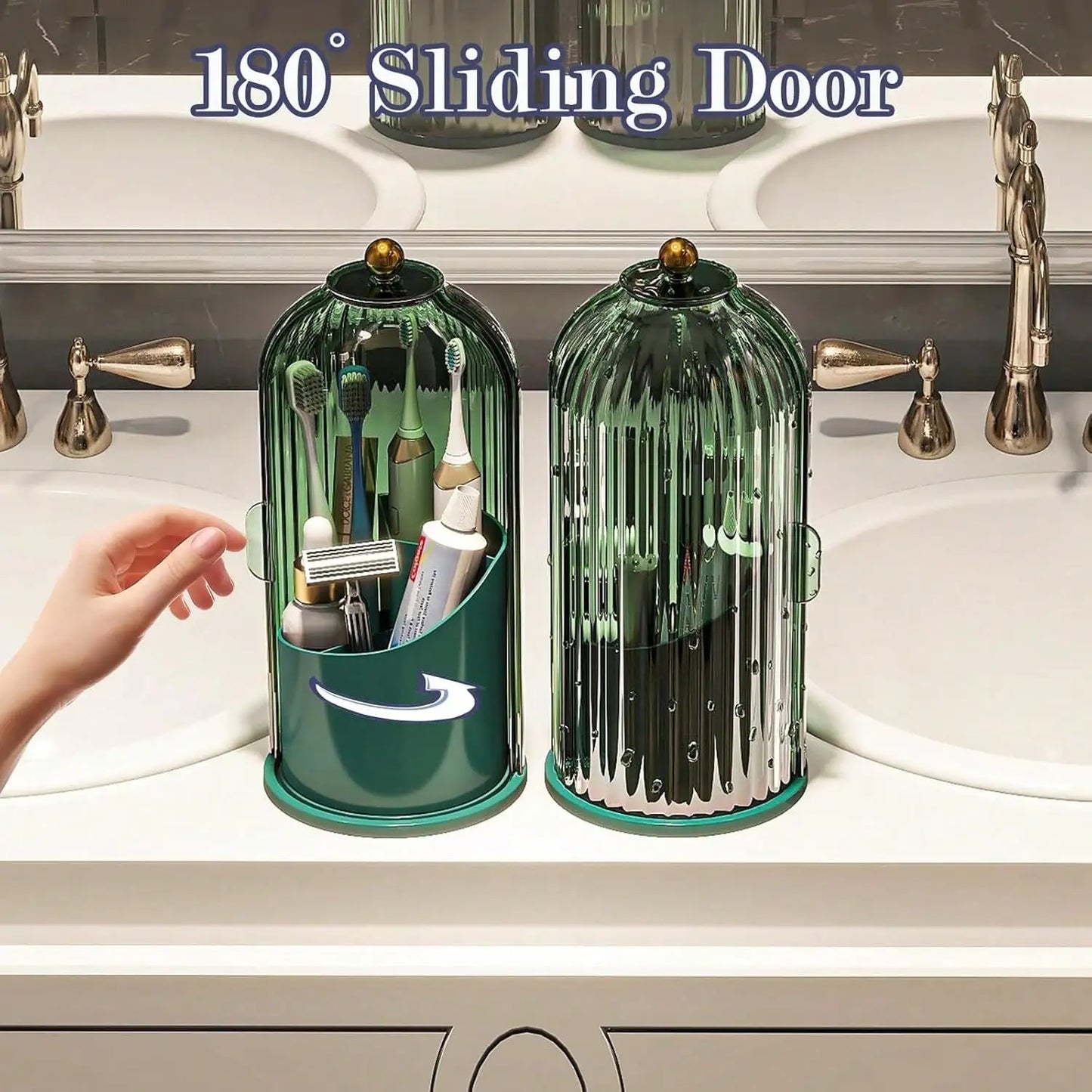 Dustproof Toothbrush Holders with Cover, Rotating Electric Toothbrush and Toothpaste Holder for Bathroom Countertop
