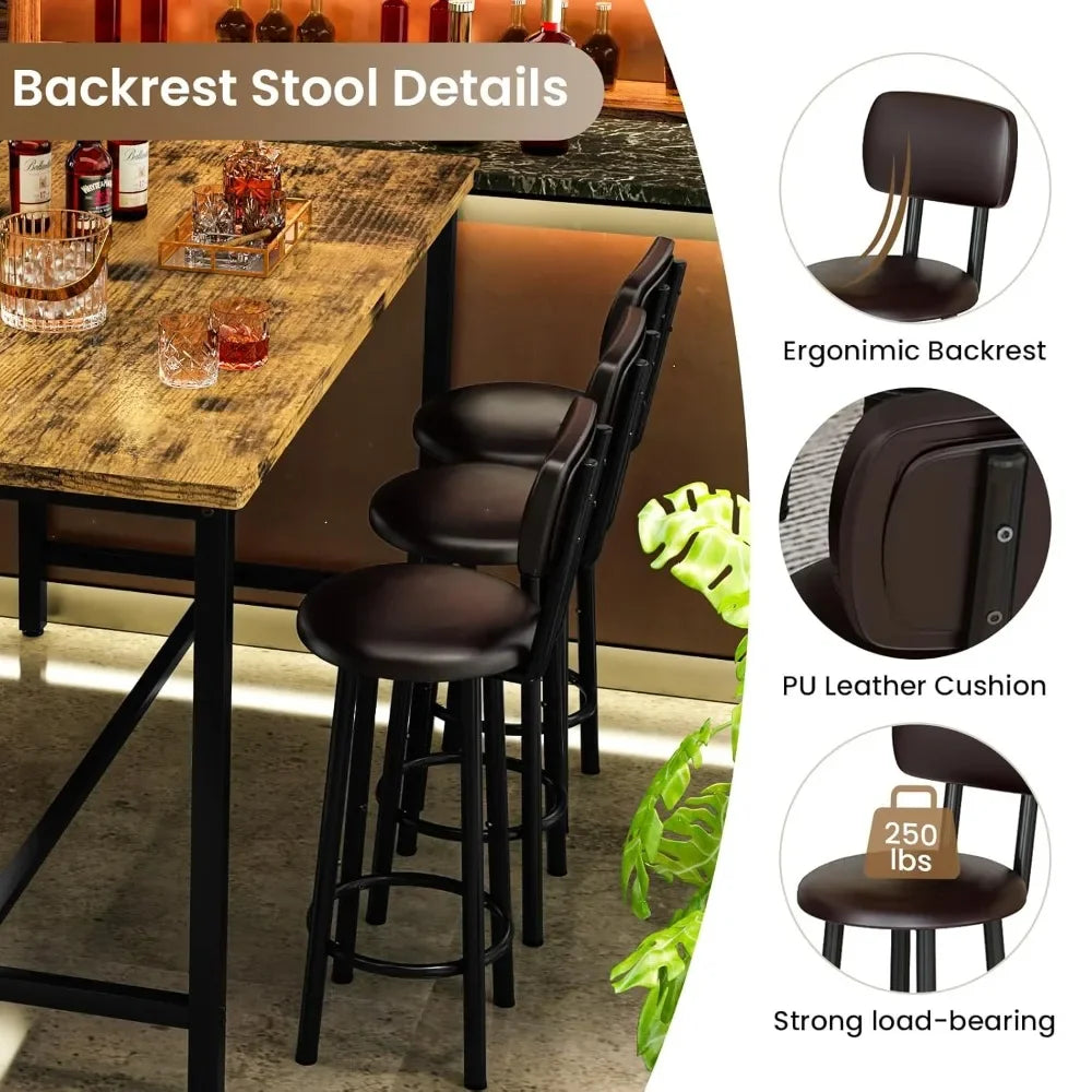 50" Dining Table Set for 6, 7-Piece Counter Height Bar Table Set with Upholstered Stools, Space-Saving Modern Pub Set