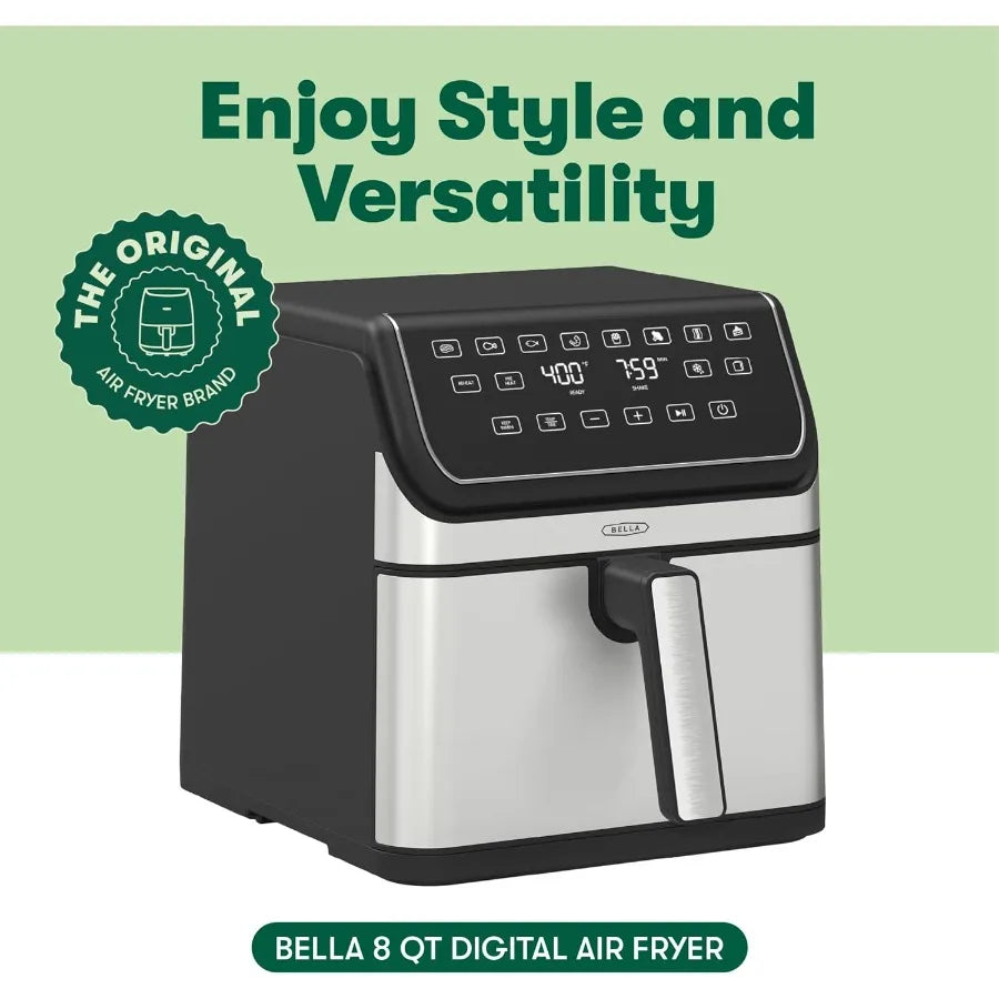 8 Qt Digital Air Fryer with TurboCrisp Technology for Large Family Meals Nonstick Cooking Basket and Crisping Tray for Even Bro