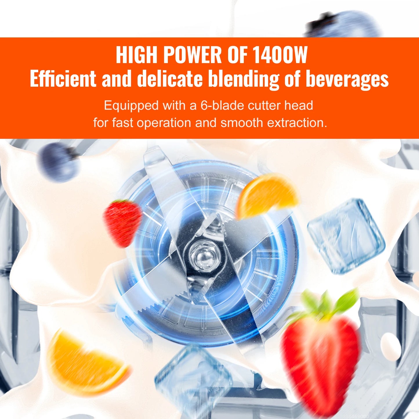 SucceBuy 2L Smoothie Blender Professional Countertop Fruit Food Processor Mixer Maker with Stainless Steel for Home Kitchen Bar
