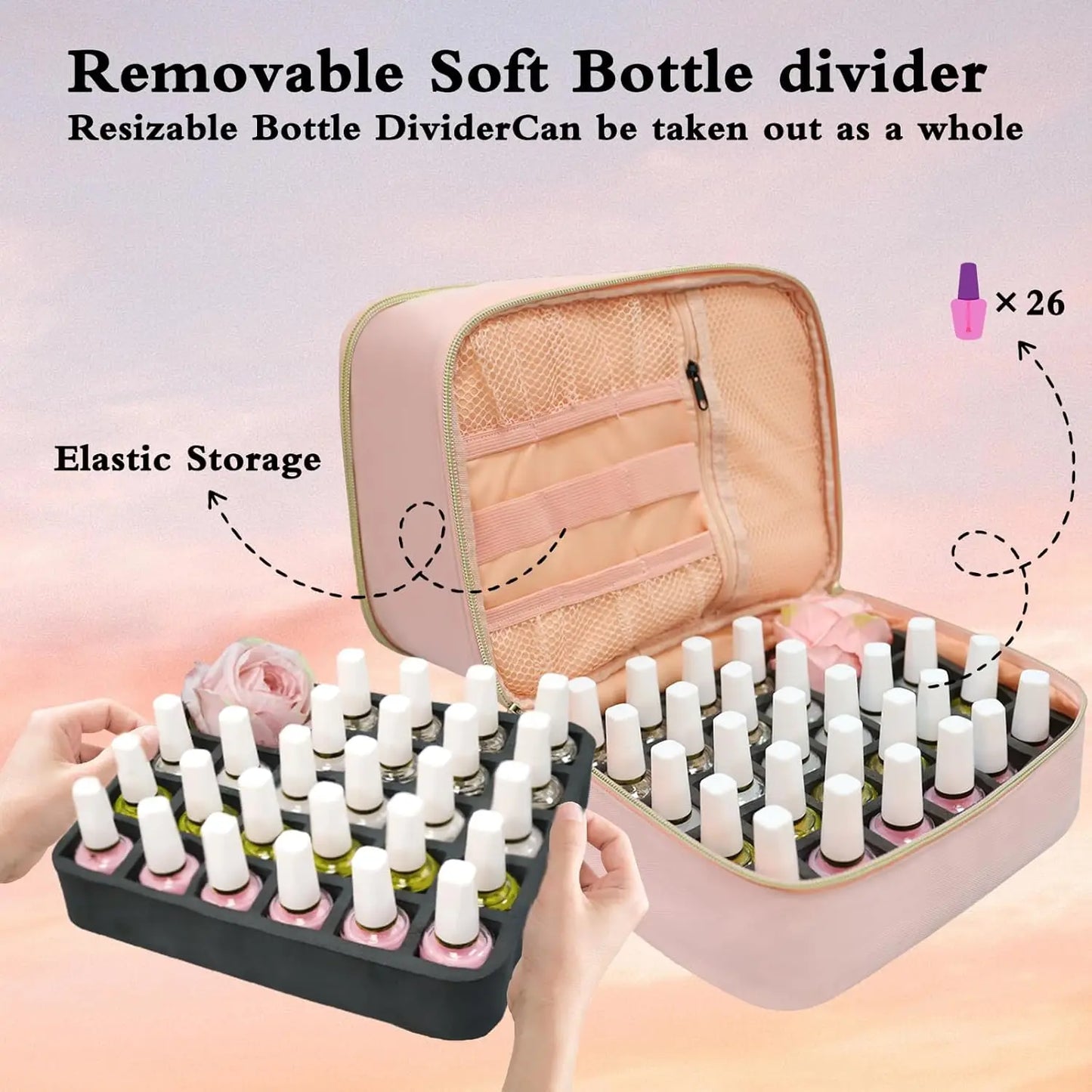 Nail Polish Organizer Case, Double-Layer Nail Supplies Holder for 30 Bottles and Nail Lamp, Professional Nail Kit Storage Travel