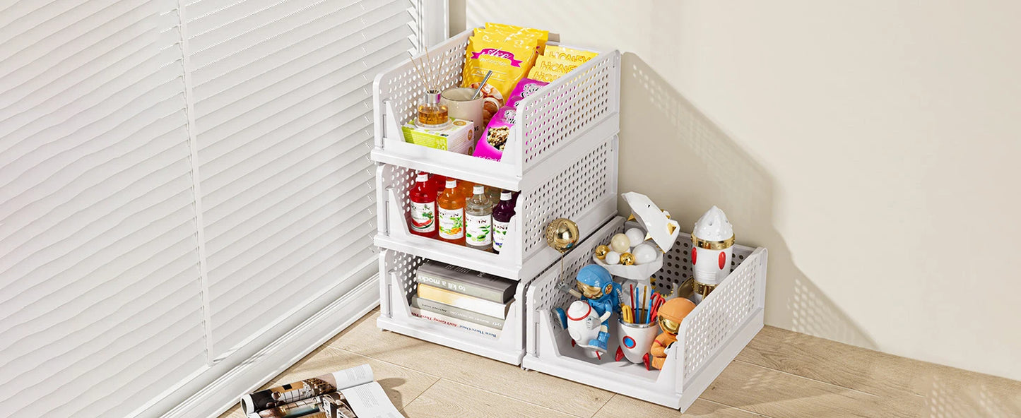 SNSLXH 5 Pack Stackable Closet Storage Basket Multifunctional & Foldable Closet Organizer for Bathroom Kitchen Laundry Room