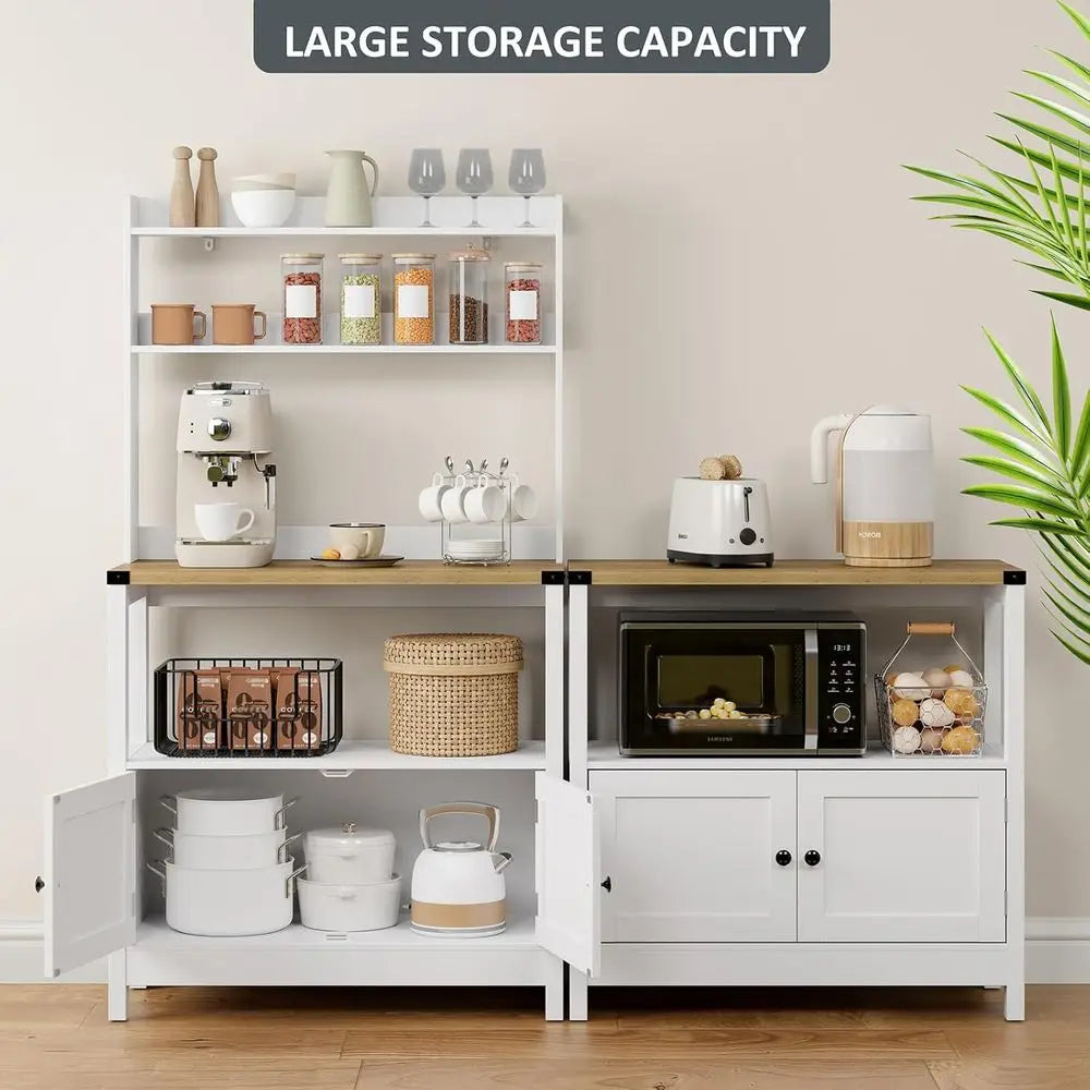 Stand Bakers Rack Cabinet, Freestanding 5-Tier Kitchen Shelves, Farmhouse Floor Hutch Door Thickened Counter,Utility S