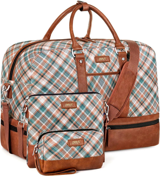 Women's Large Canvas Weekender Bag with Shoe Compartment, 21" 3-Piece Travel Set