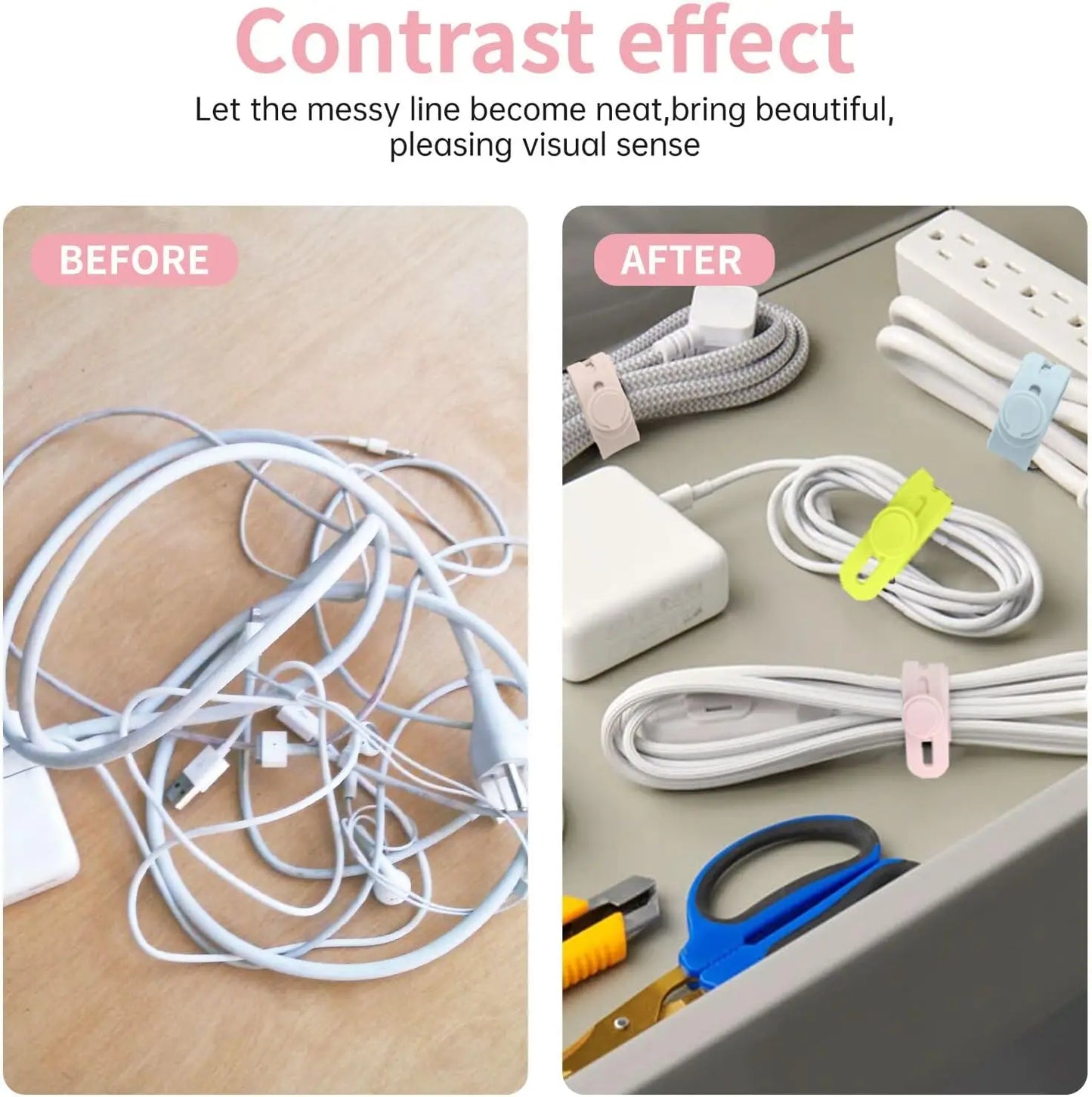 25 Pcs Silicone Cable Ties Reusable Cord Wraps for Electrical Cords, Earphone and Phone Charger Organizer with Locking Buckle