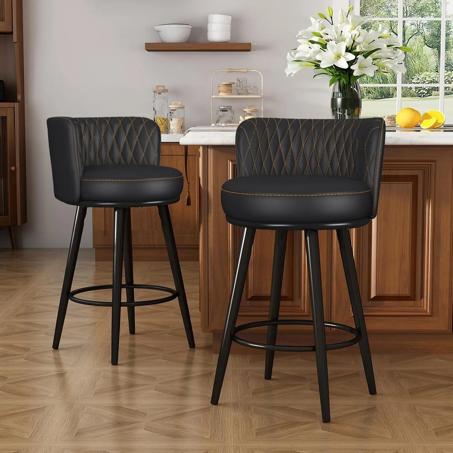 Bar Stools Set of 2, 27 Inch Barstools with Sturdy Legs, Leather Farmhouse Counter Height Bar Stool for Kitchen,, Customized