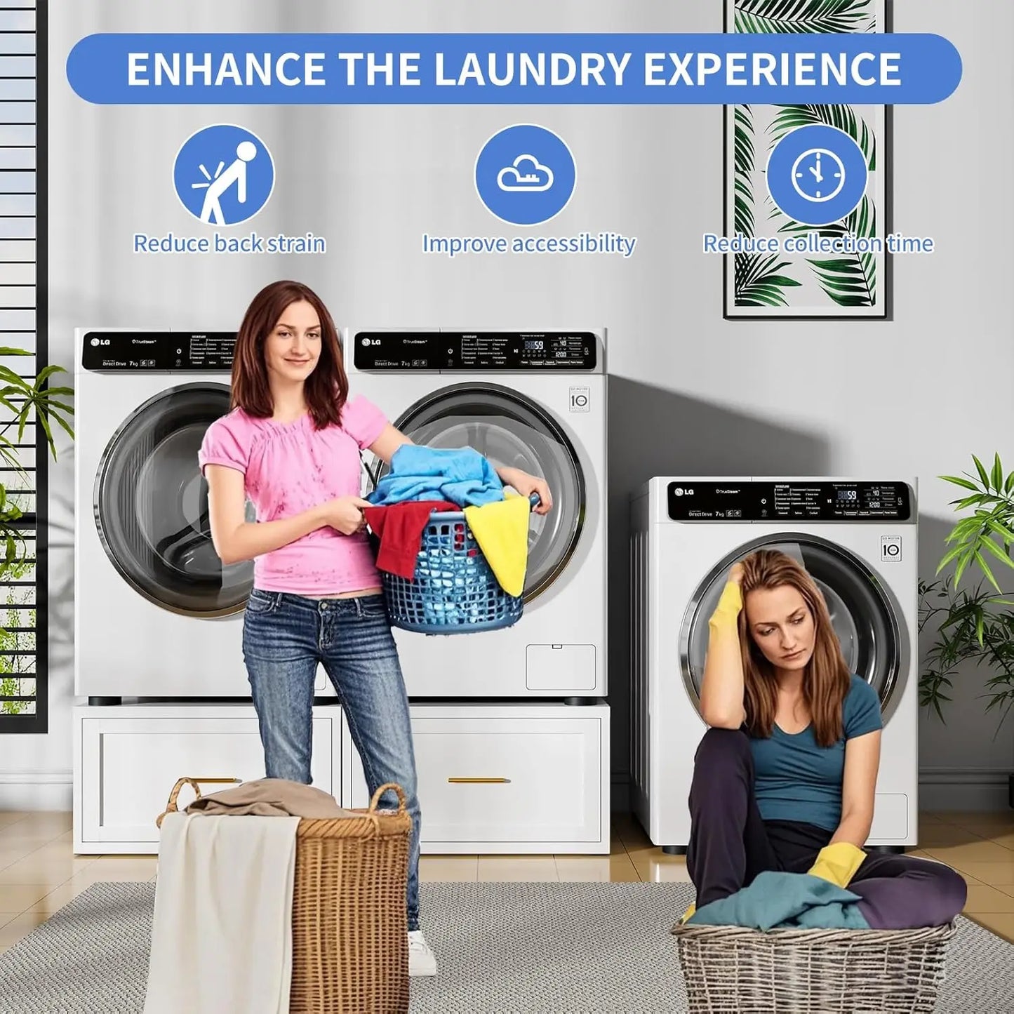 2 Pack Universal Laundry Pedestal 28" W 16" H with Drawer Heavy Duty Steel Washer Dryer Stand 440LBS Capacity