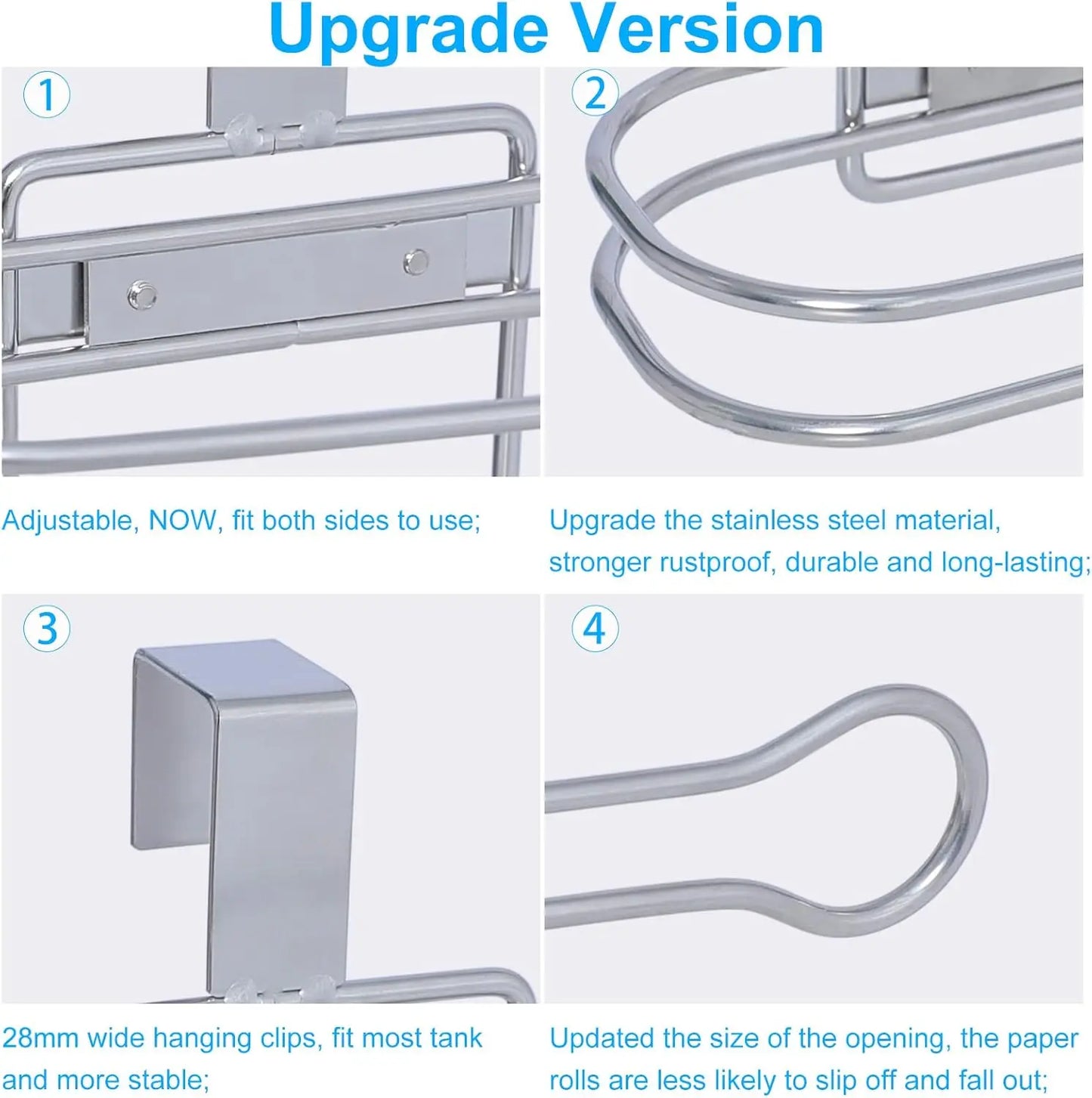 Over the Tank Toilet Paper Roll Holder Stainless Steel Bathroom Tissue Storage Rack Chrome Finish
