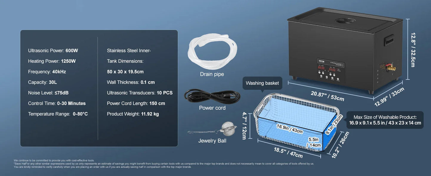 SucceBuy 2-30L Ultrasonic Cleaner Digital Ultrasound Cleaning Machine with Upgraded Degassing and Gentle Mode for Jewelry Glass