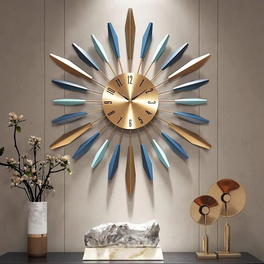 Large Wall Clock Metal Decorative, Mid Century Silent Non-Ticking Big Clocks, Modern Home Decorations for Living Room,Bedroom,Di
