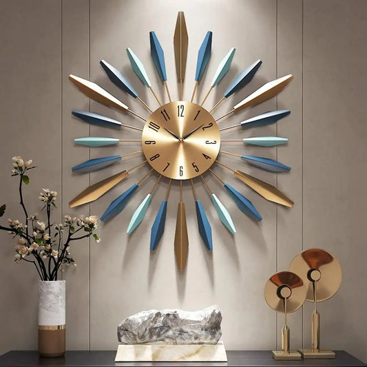 Large Wall Clock Metal Decorative, Mid Century Silent Non-Ticking Big Clocks, Modern Home Decorations for Living Room,Bedroom,Di