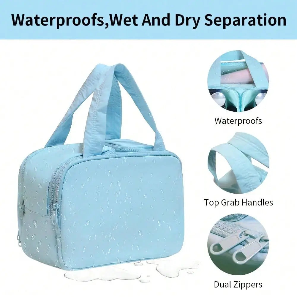 Travel Toiletry Bag Large Capacity 11.8 L Makeup Organizer, 4 Compartments, Waterproof Wet Dry Separation, UltraLight Taslan Fa