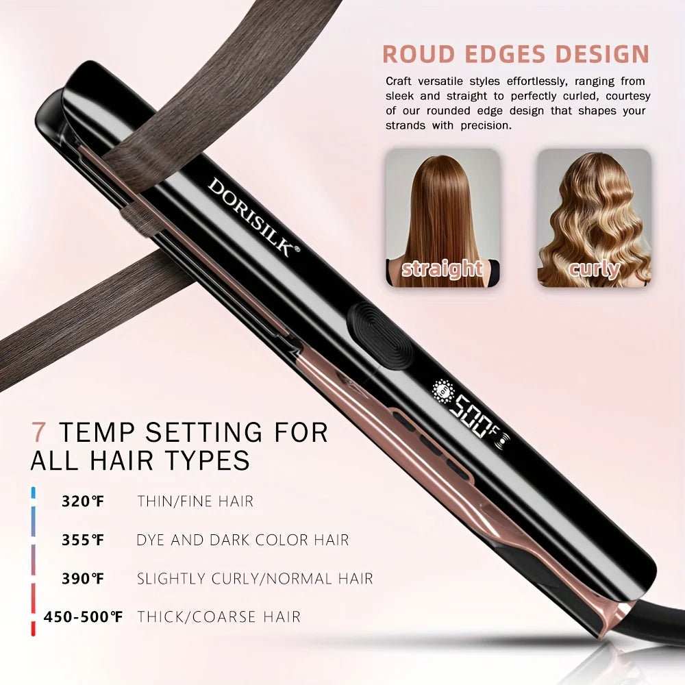 Plasma Hair Straightener 1 Inch Flat Iron Straightener And Curler 2 In 1 Ceramic Ionic Dual Voltage Straightener With Anti-Iron