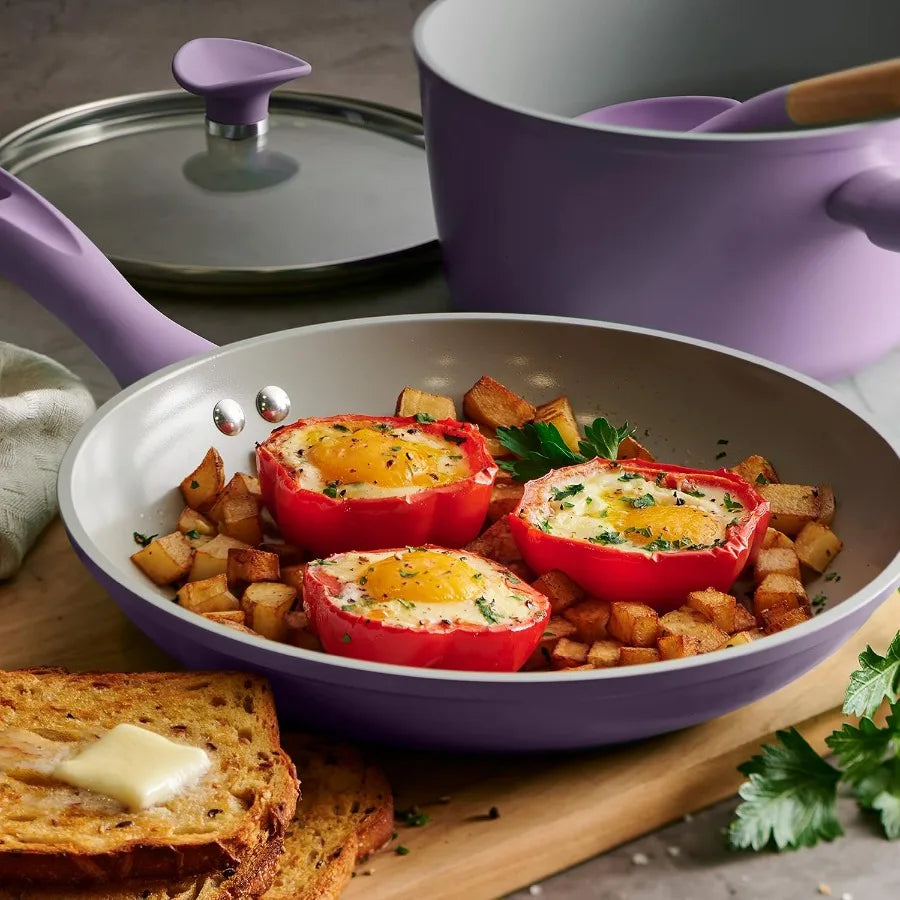 Solara 14-Piece Ceramic Non Stick Cookware Set with Lids, Heavy-Gauge Aluminum Pots and Pans Kitchen Set with Nonstick Coating,