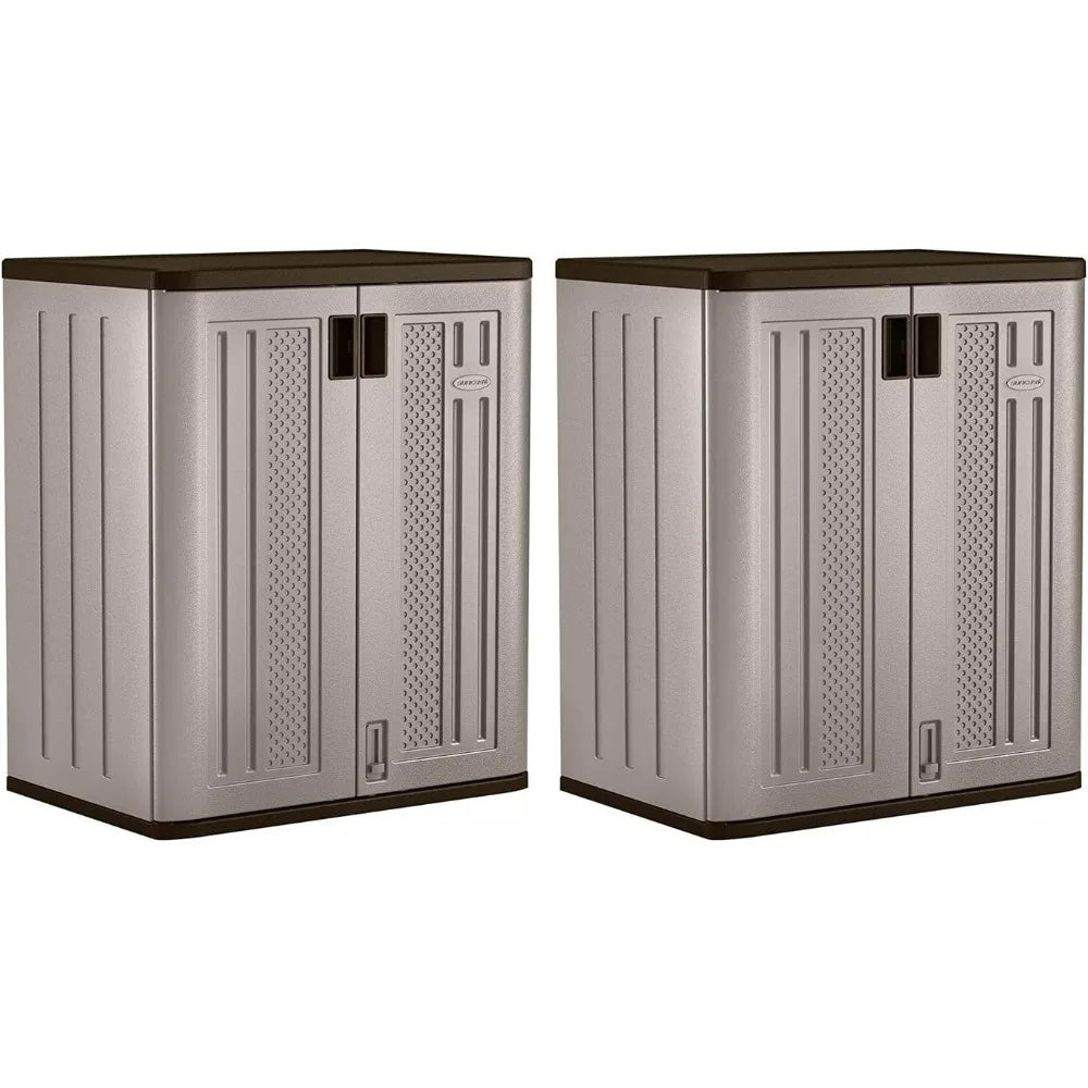 Suncast 2 Pack 9 Cu. Ft. Base Storage Cabinet, Resin Garage Organizer, Platinum Metallic/Slate