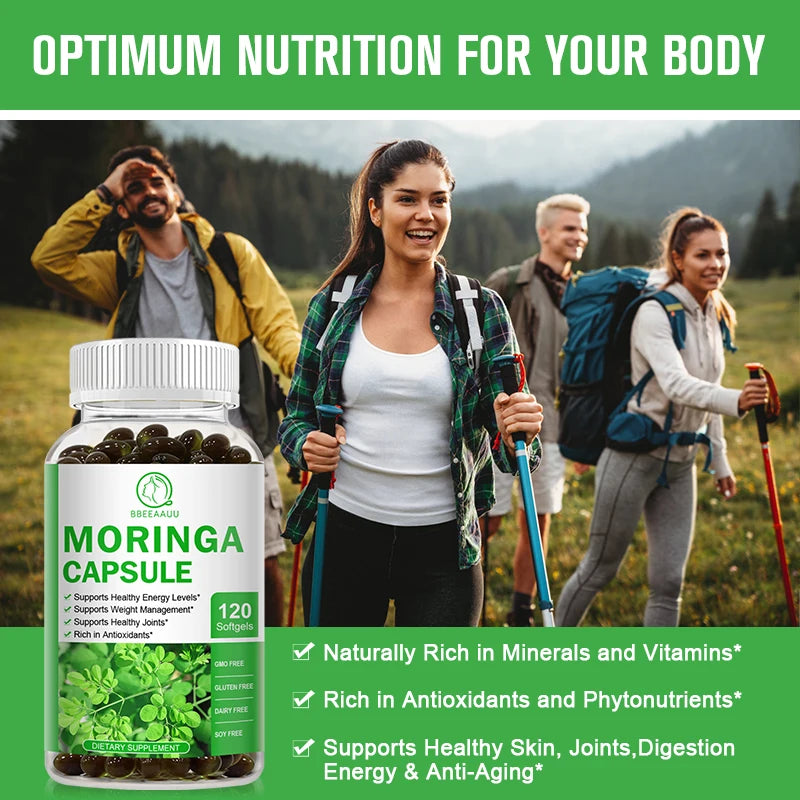BBEEAAUU Moringa Capsule Natural Green Antioxidant Support Energy,Skin&Intestinal Health,Containing Essential Vitamin&Amino Acid
