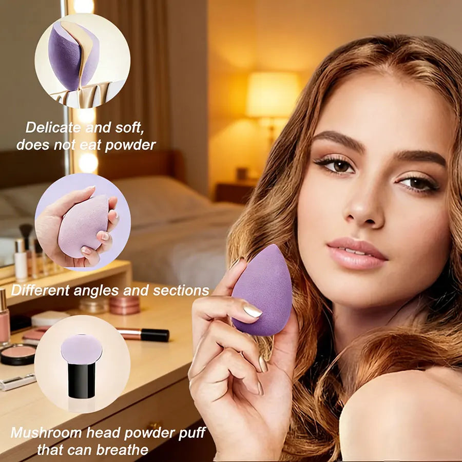 Mushroom Foundation Sponge Set 4PCS Dry & Wet Dual-Use Beauty Puffs Powder Blending Makeup Tool