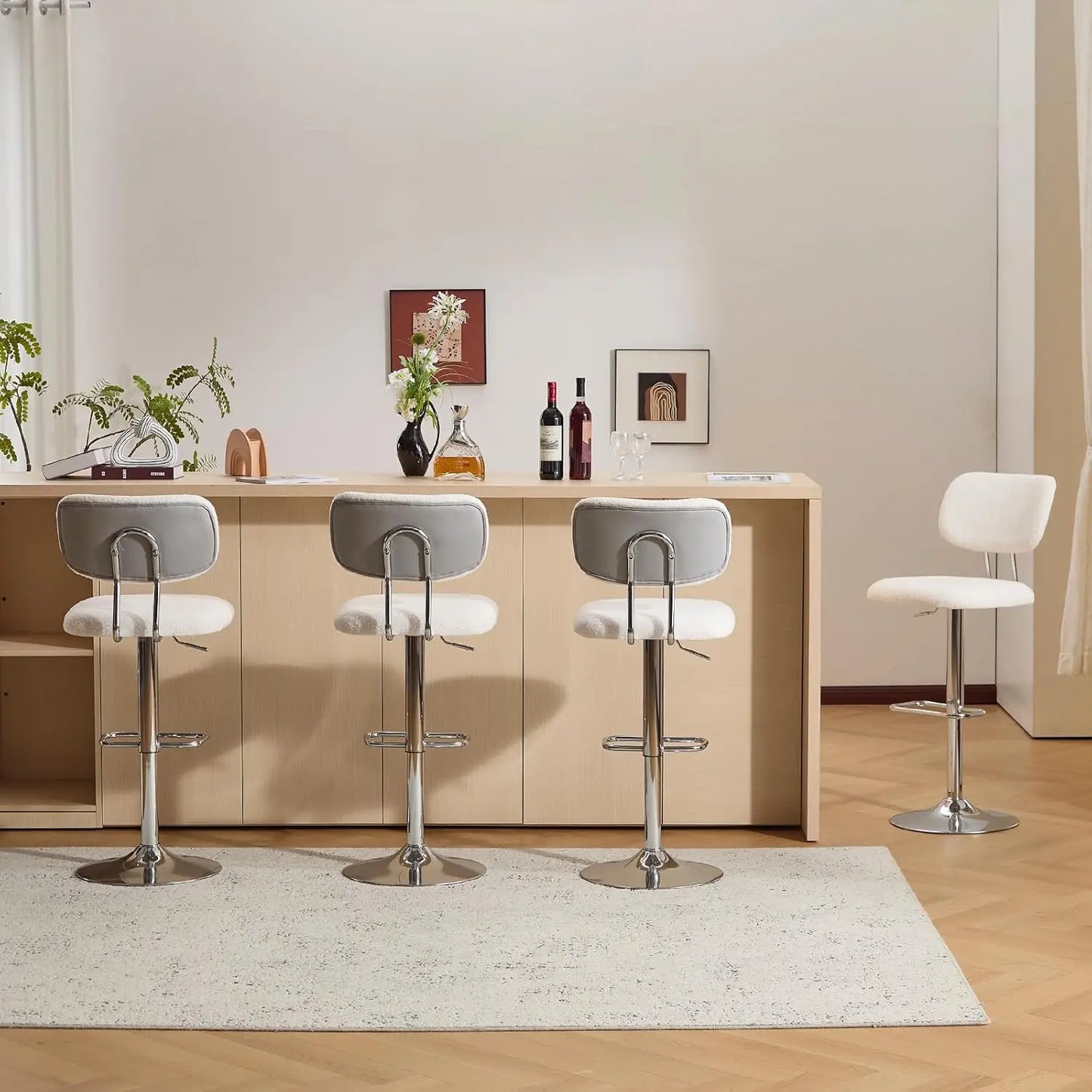 Swivel Bar Stools Set of 4, Adjustable Kitchen Counter Height BarStools with Arms, PU Leather Upholstered Bar Chair, Customized