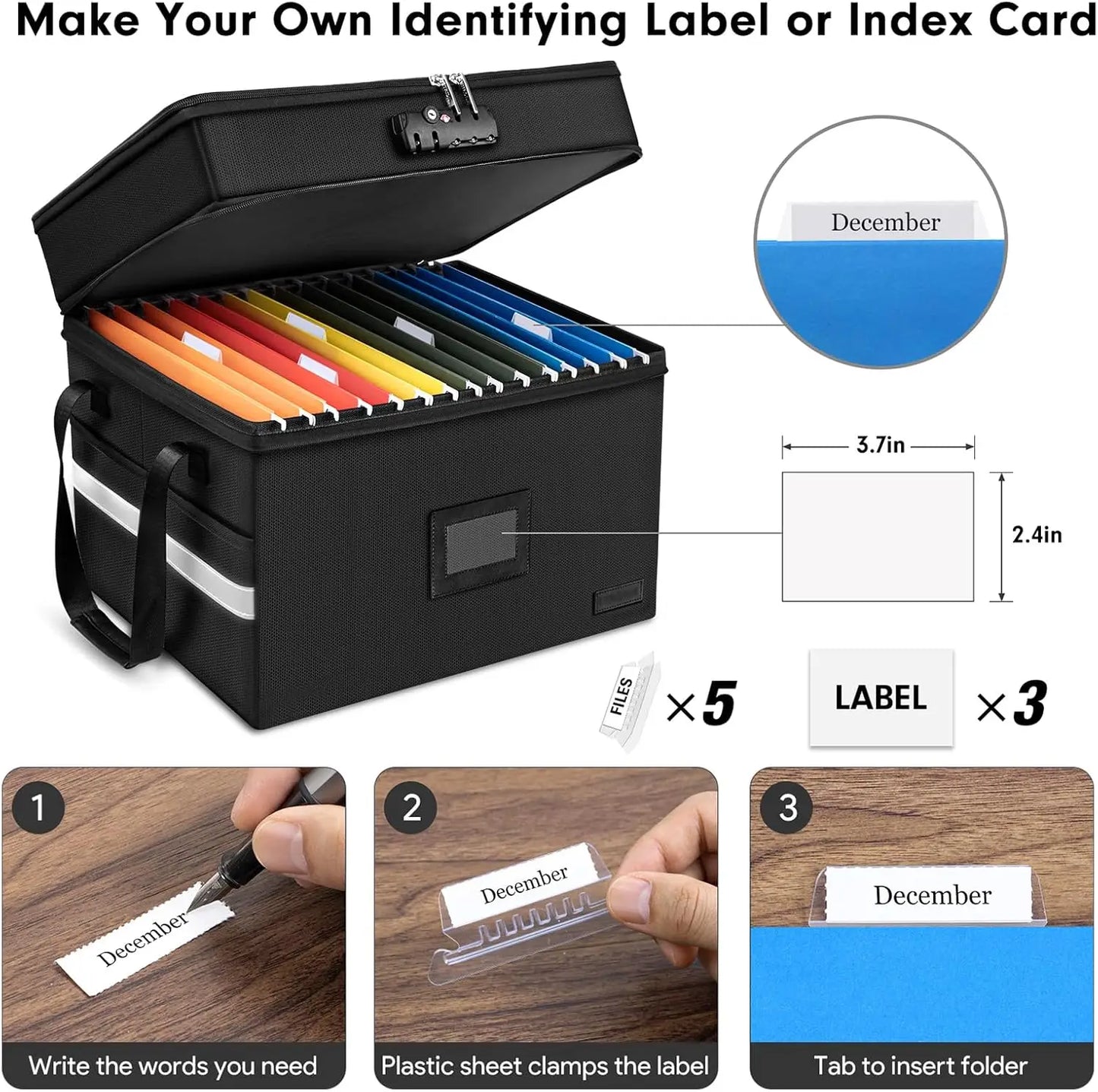 Fireproof Document Box with Lock, 2-Layer Portable File Cabinet Organizer for Office and Home Storage