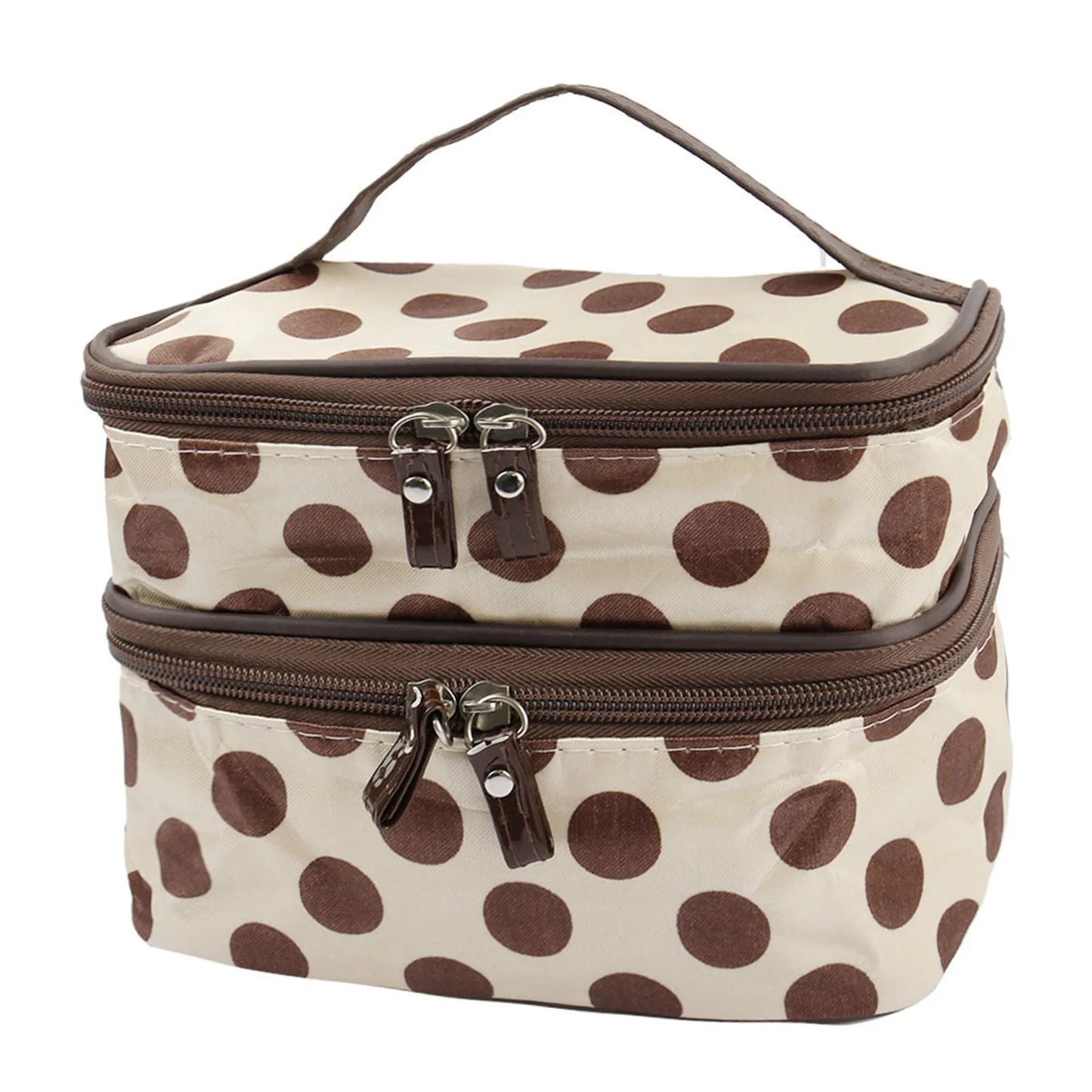 Women'S Travel Cosmetic Makeup Bag Organizer Double Layer Dot Pattern Toiletry Bag Case Pouch With Mirror For Woman