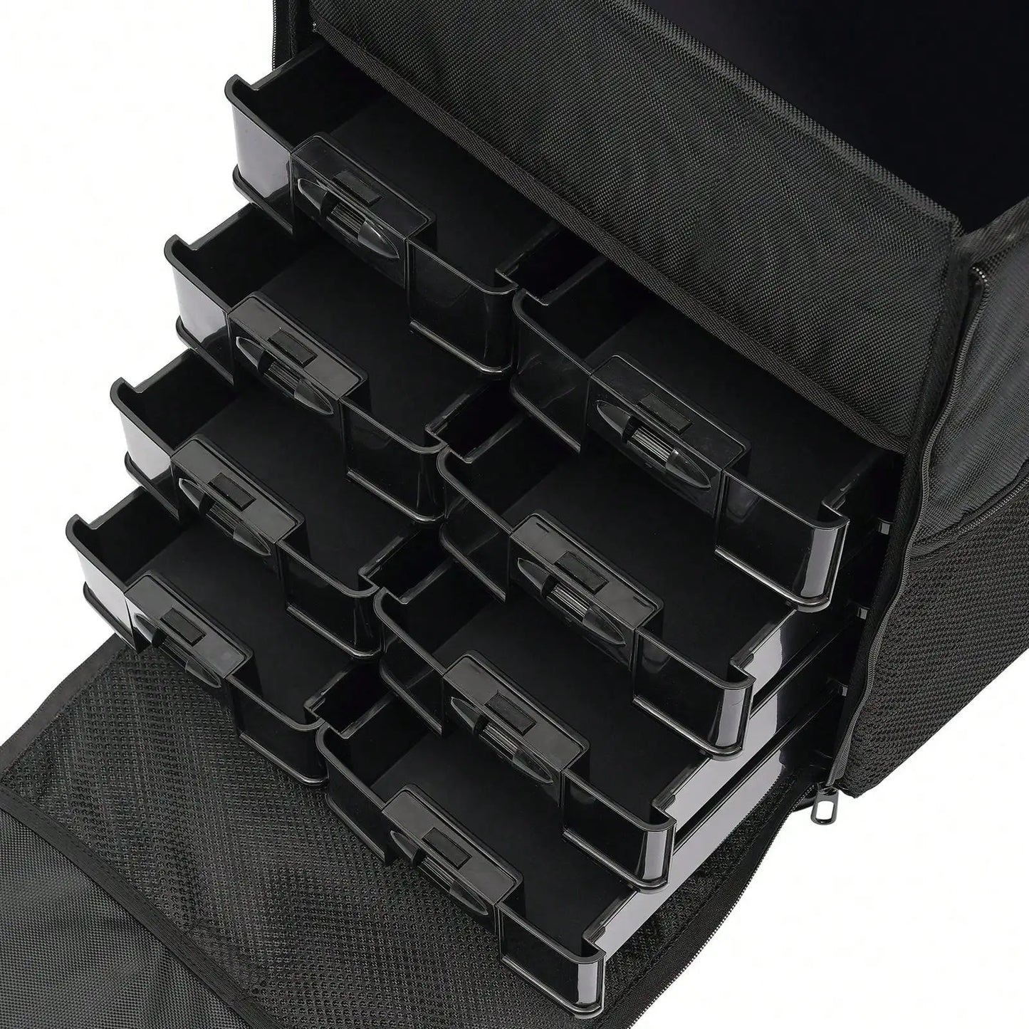 Professional Rolling Makeup Case w/ 8 Removable Drawers & 360° Wheels | Multi-Layer Cosmetic Trolley Black for Bridal MUA Travel