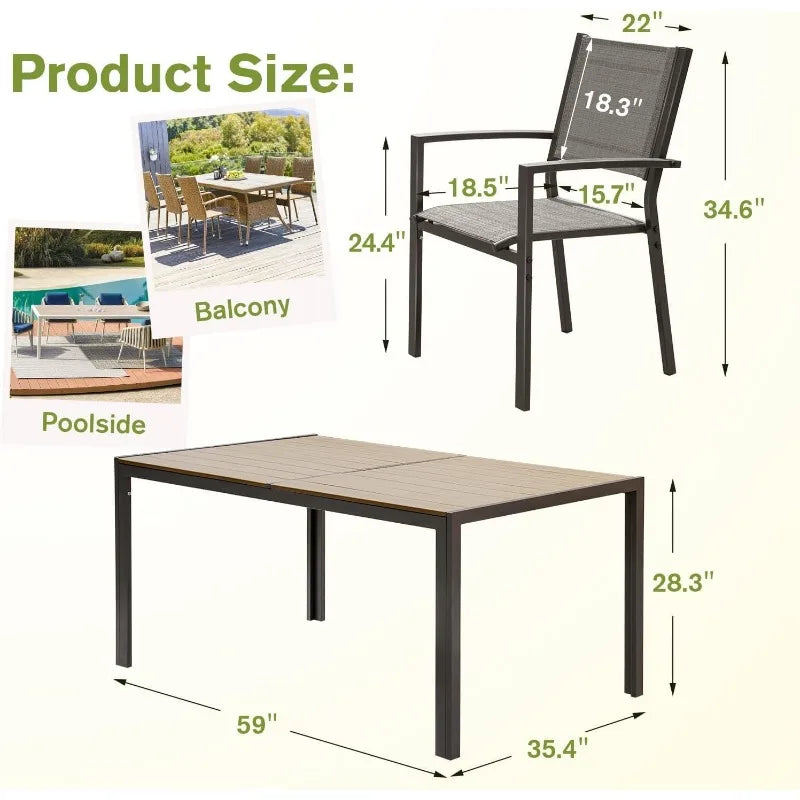 Homall Patio Dining Set 7 Pieces Outdoor Furniture with Large Table and 6 Textilene Chairs for Porch, Poolside, Yard and Garden